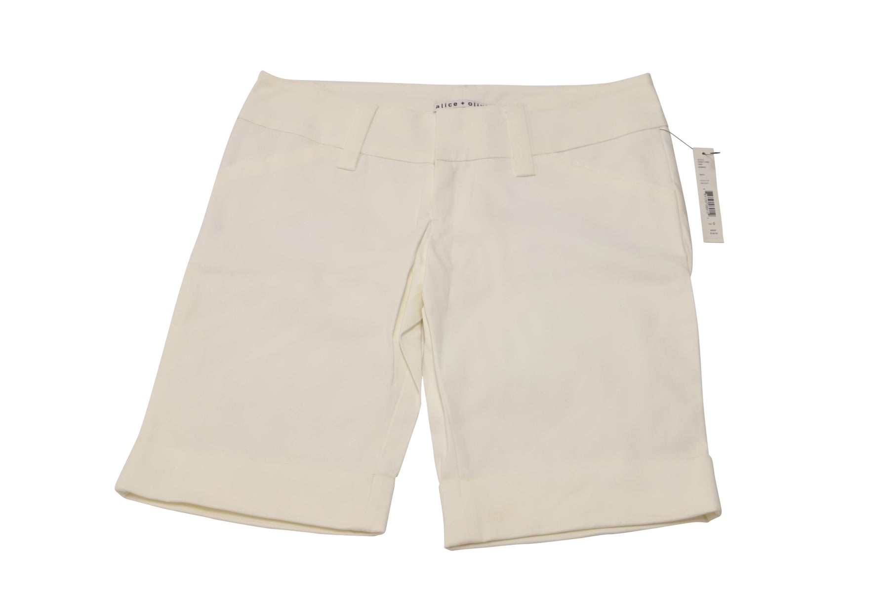 Alice + Olivia Cuffed Bermuda Shorts in White Cotton 7765089550396