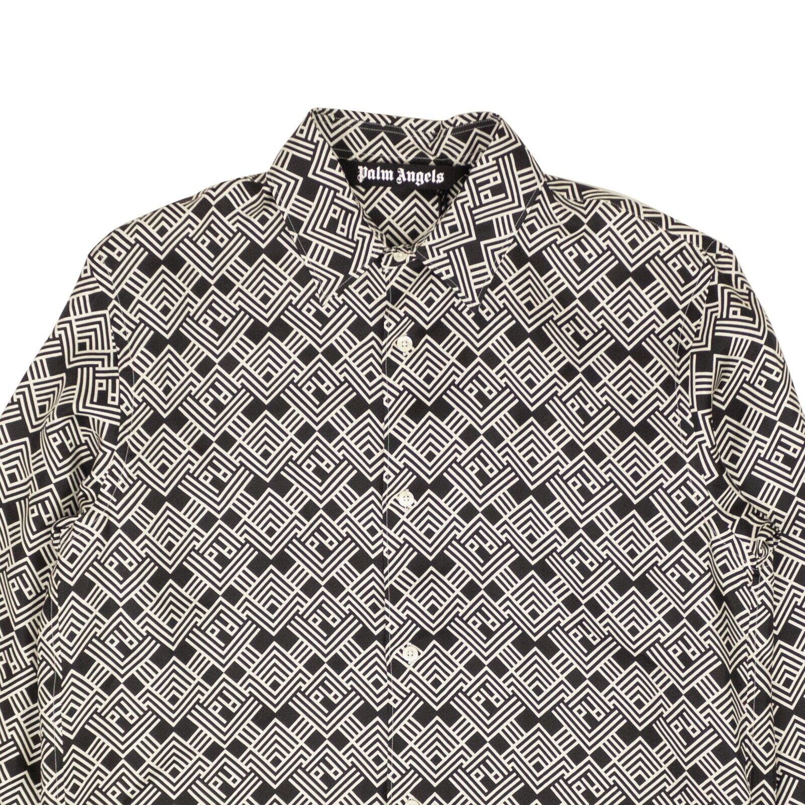 Black Silk White PA Monogram Button Down Shirt