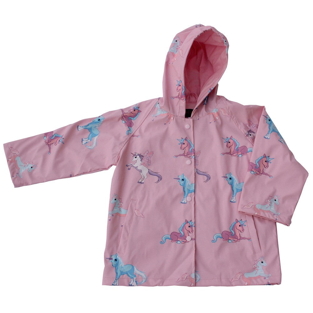 Little Girls Pink Blue Unicorn Print Hooded Lined Raincoat 1T-6
