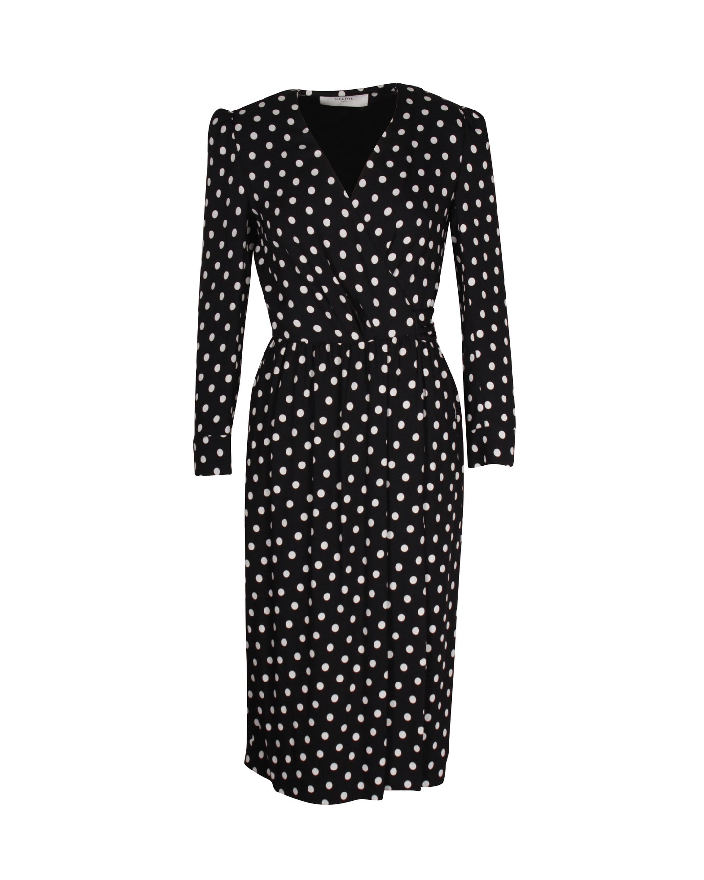 Celine Polka Dot Printed Midi Dress in Black Viscose