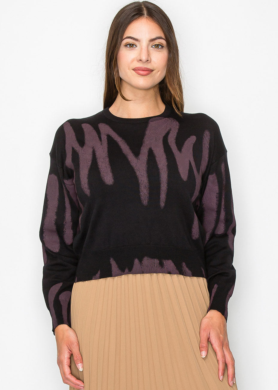 Black and Mauve Abstract Print Sweater 7832920621116