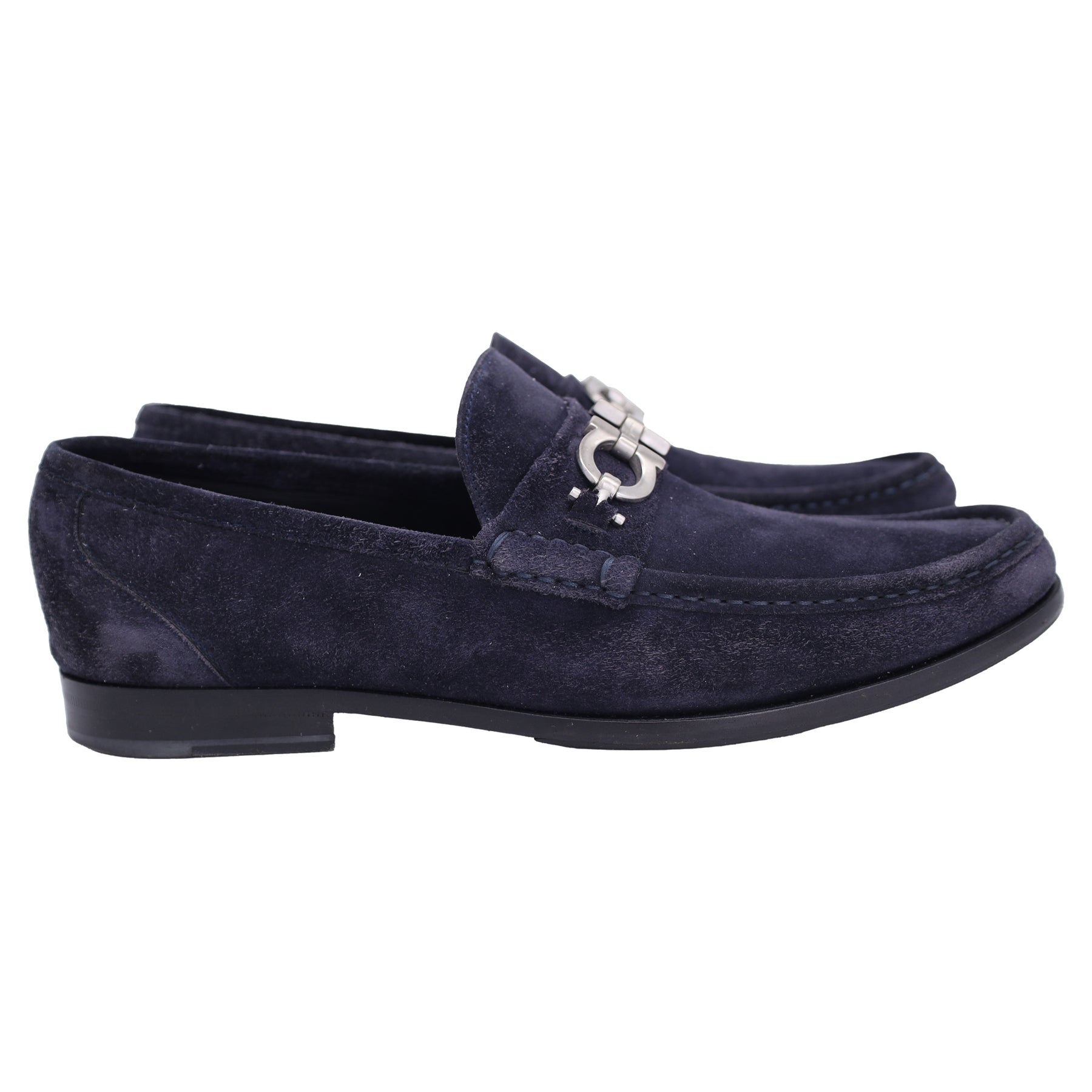 Salvatore Ferragamo Gancini Loafers in Navy Blue Suede 7748868603964