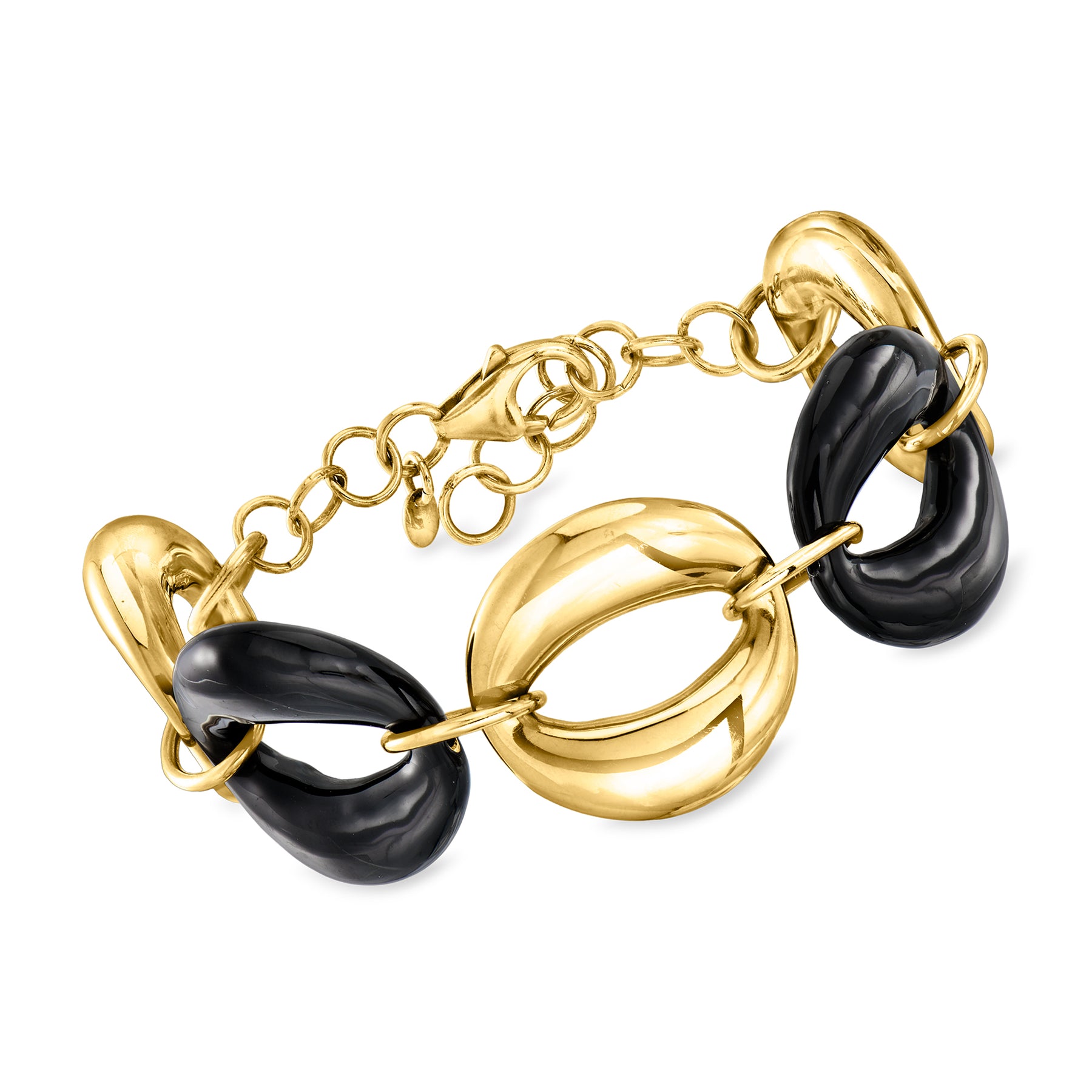Ross-Simons Italian Black Enamel and 18kt Gold Over Sterling Oval-Link Bracelet 7704707629116