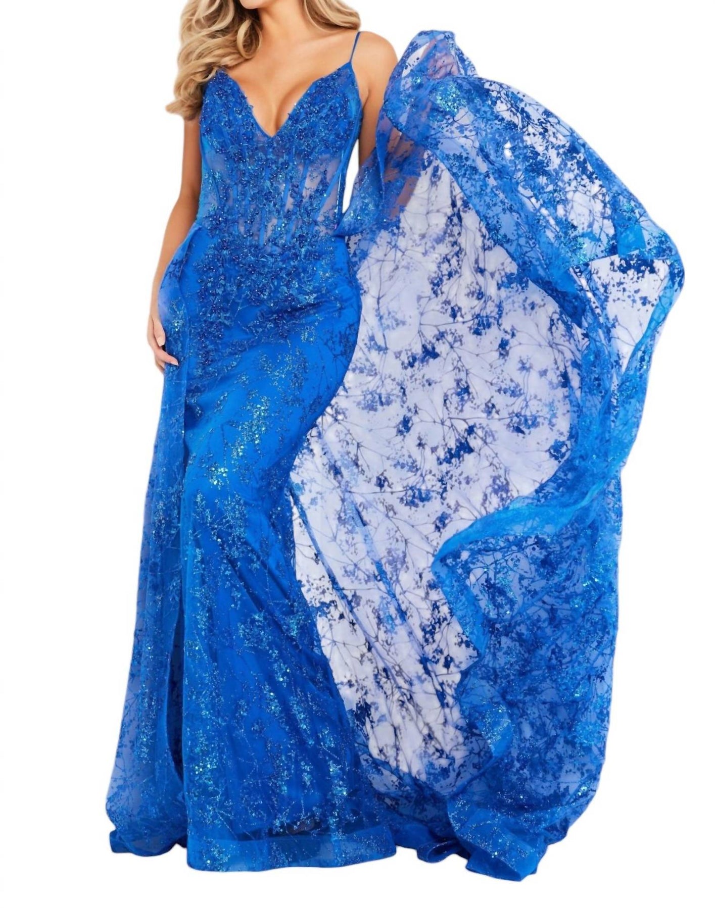 Amythyst Embellished Corset Bodice Dress In Royal Blue