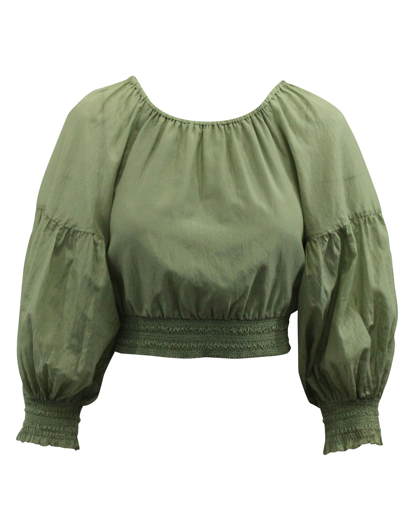 Alice + Olivia Azalea Off-The-Shoulder Peasant Blouse in Green Cotton 7833166741564