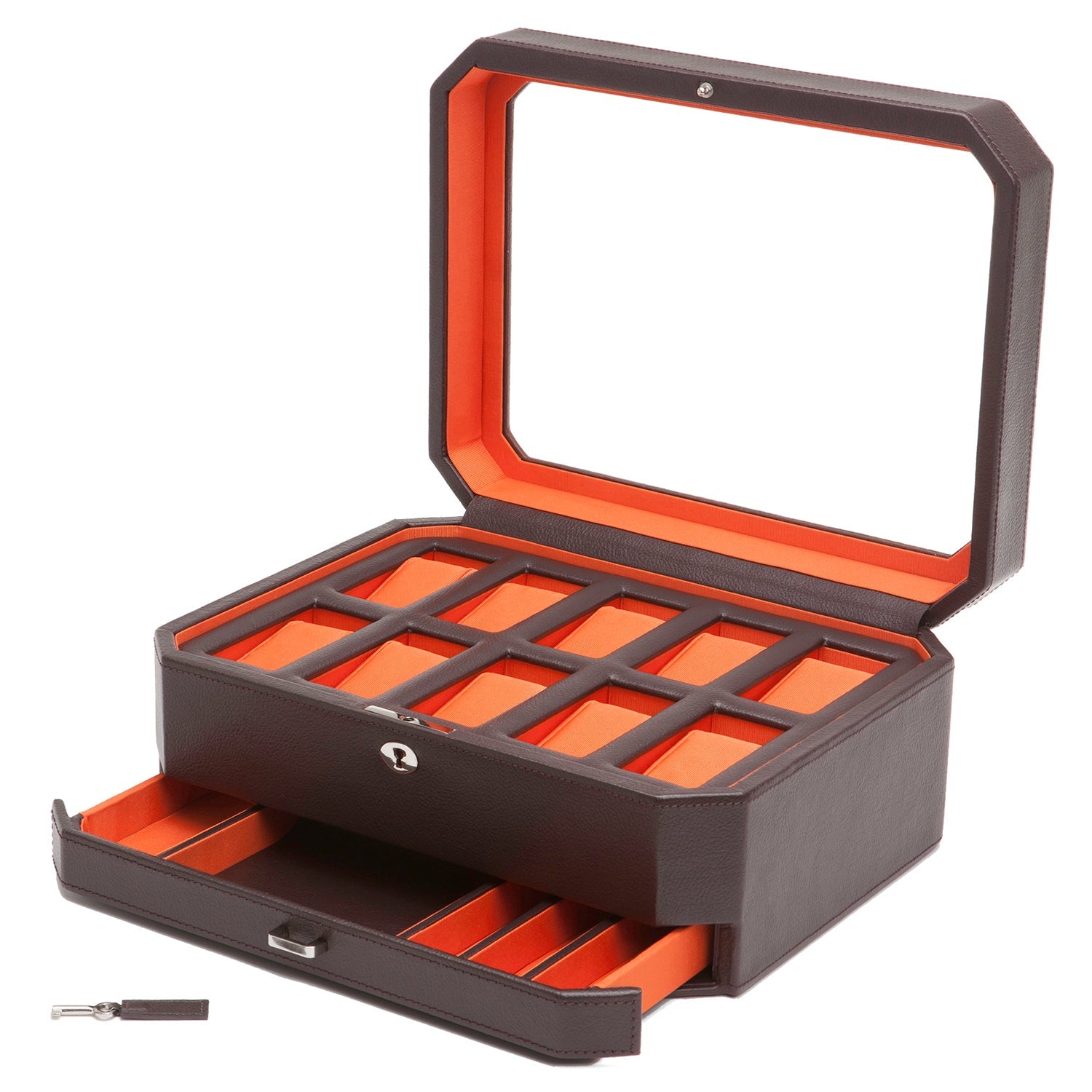 Wolf 458606 Windsor 10 Piece Watch Box with Drawer in Brown & Orange 7707741454396