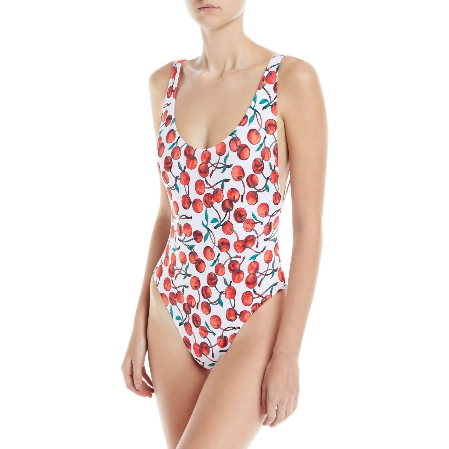 Classic Deep Side Scoop Tank One Piece Swimsuit In Cherry Multi 7803902984252