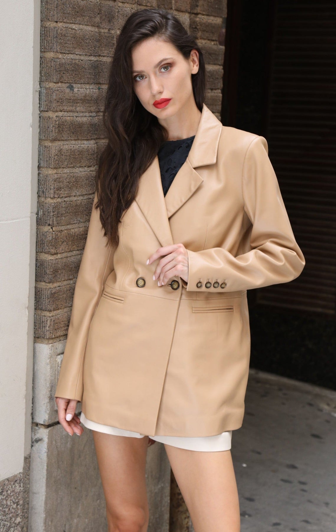 Misha Blazer, Latte - Leather