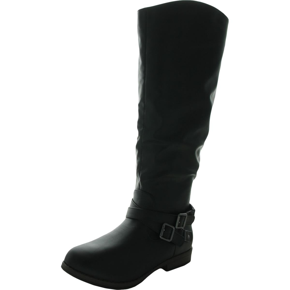 April Criss-Cross Front Faux Leather Knee-High Boots