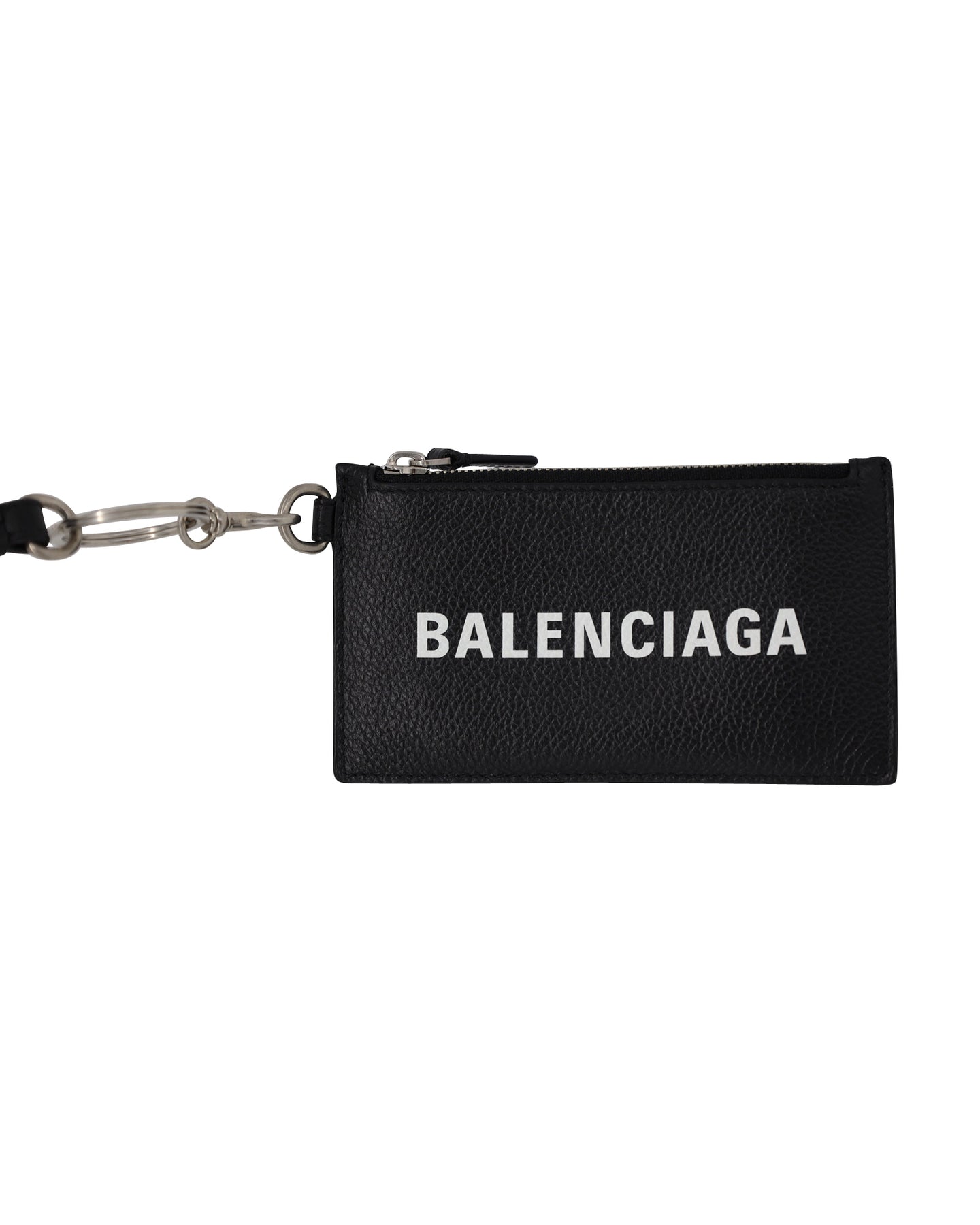Balenciaga Logo Card Holder w/ Lanyard in Black Leather 7733861974076