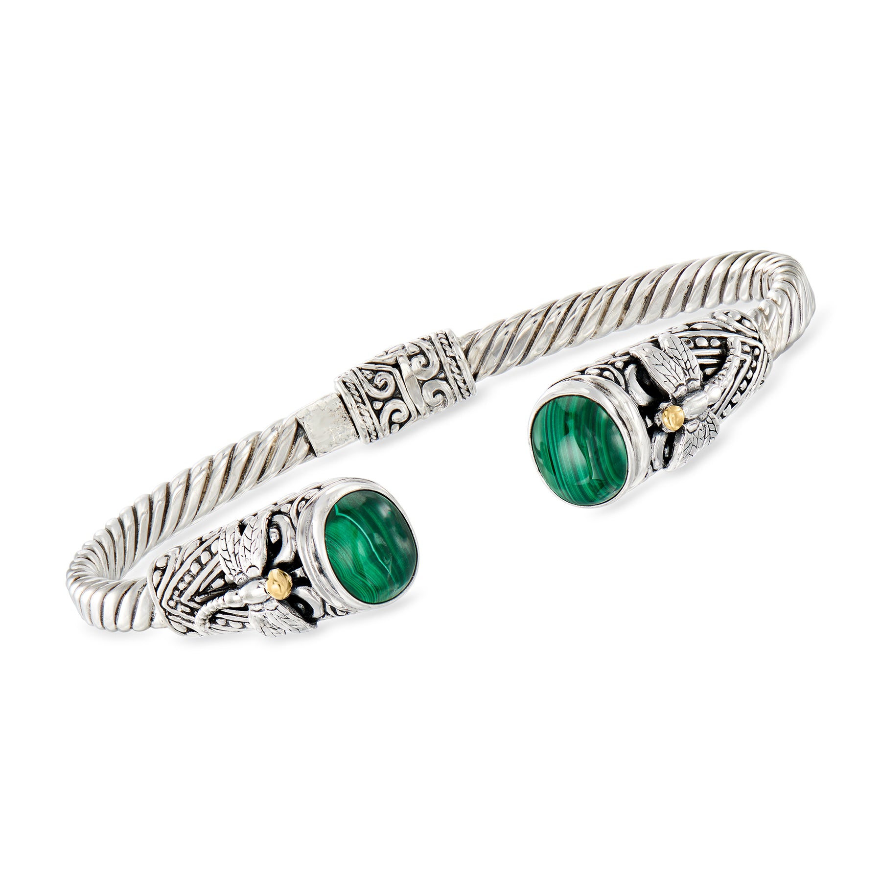 Ross-Simons Malachite Bali-Style Dragonfly Cuff Bracelet in Sterling Silver With 18kt Yellow Gold