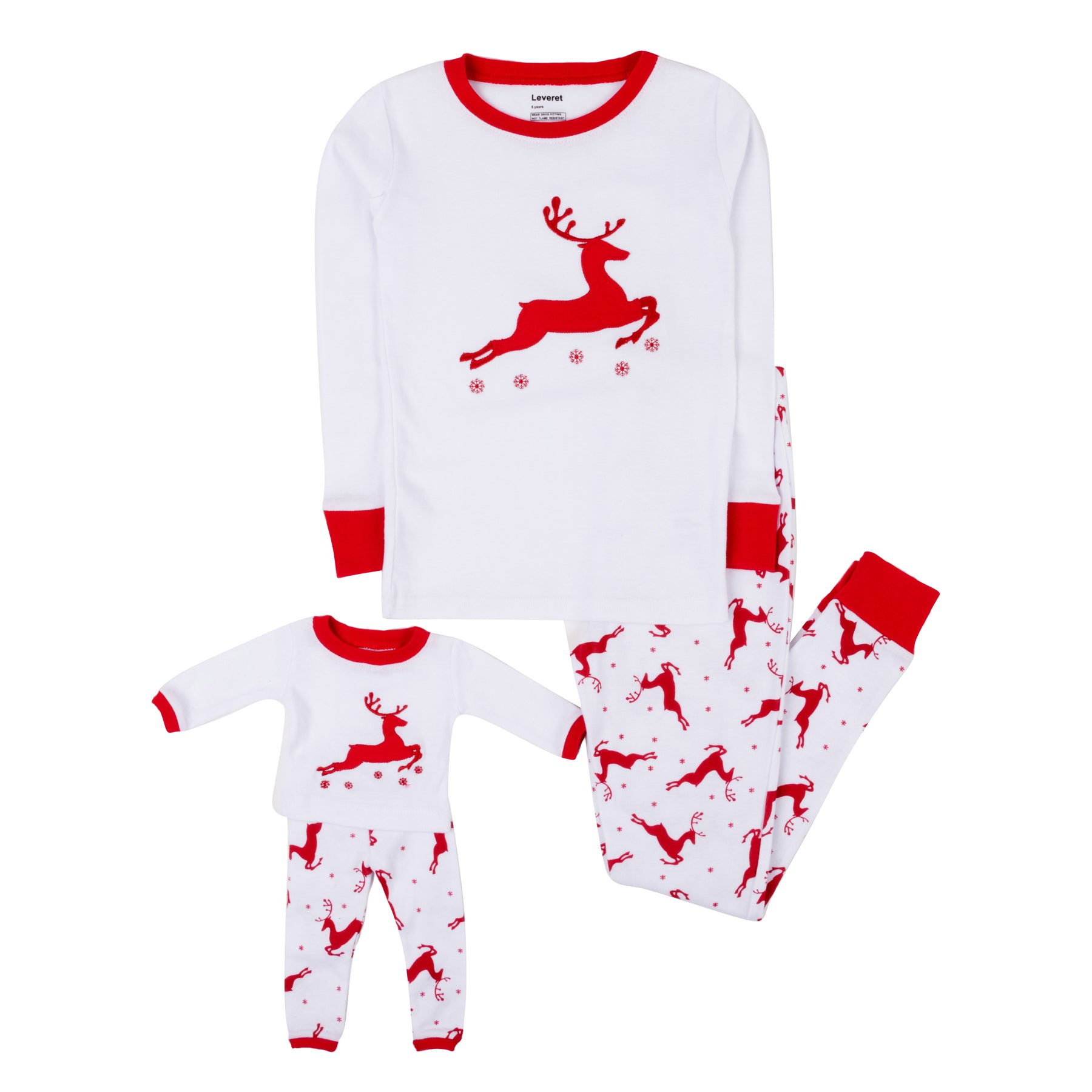 Christmas Girls and Matching Doll Cotton Pajamas Reindeer