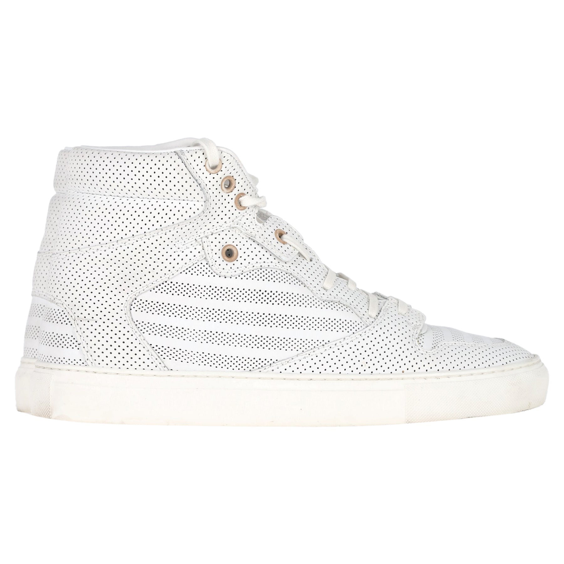 Balenciaga Perforated High-Top Sneakers in White Leather 7833147310140