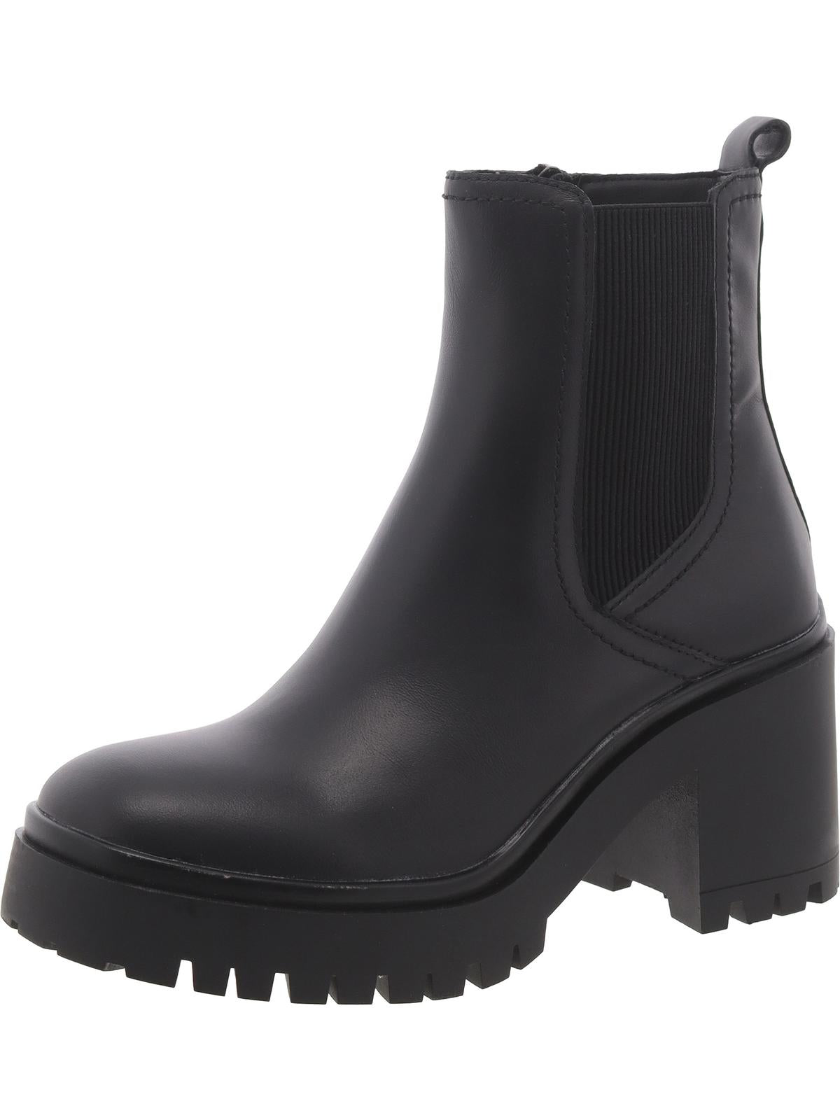 Womens Leather Lugged Sole Ankle Boots