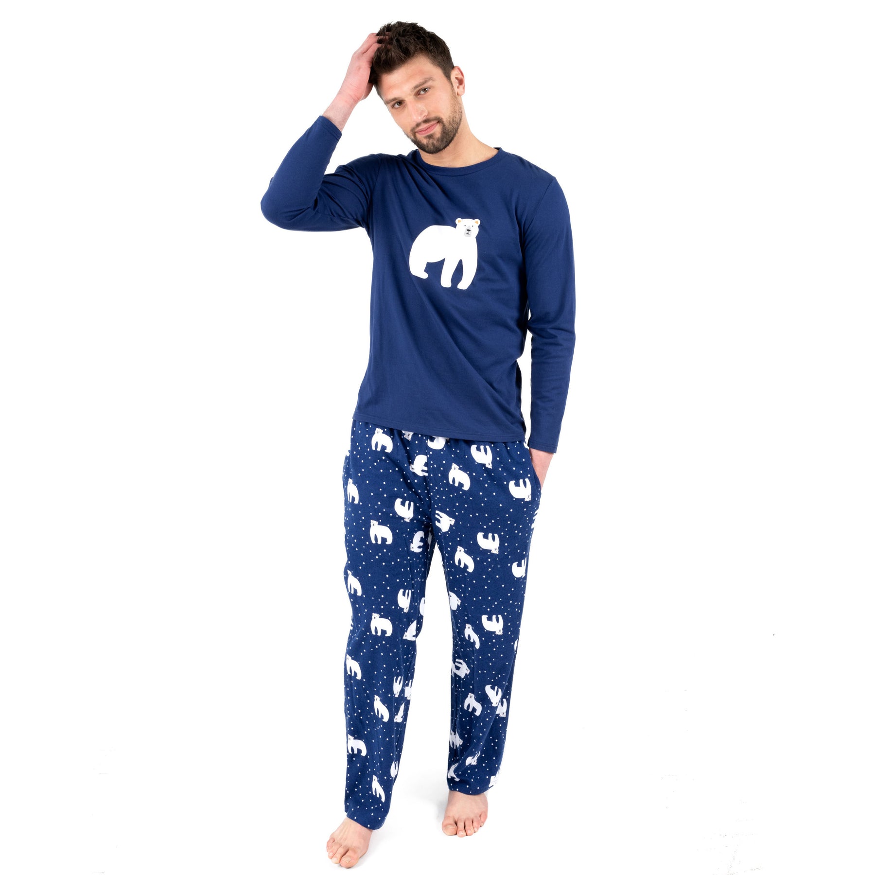Christmas Mens Cotton Top Flannel Pant Pajamas Polar Bear