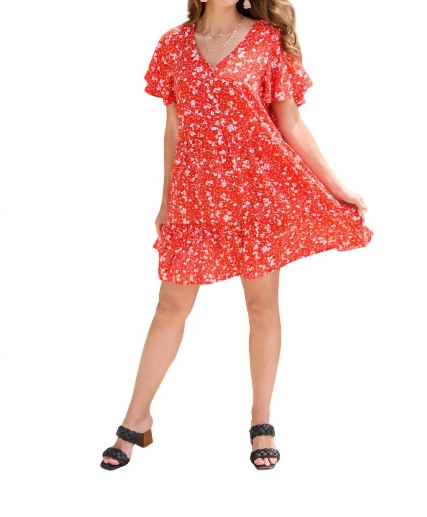 The Way Back Dress In Red Floral