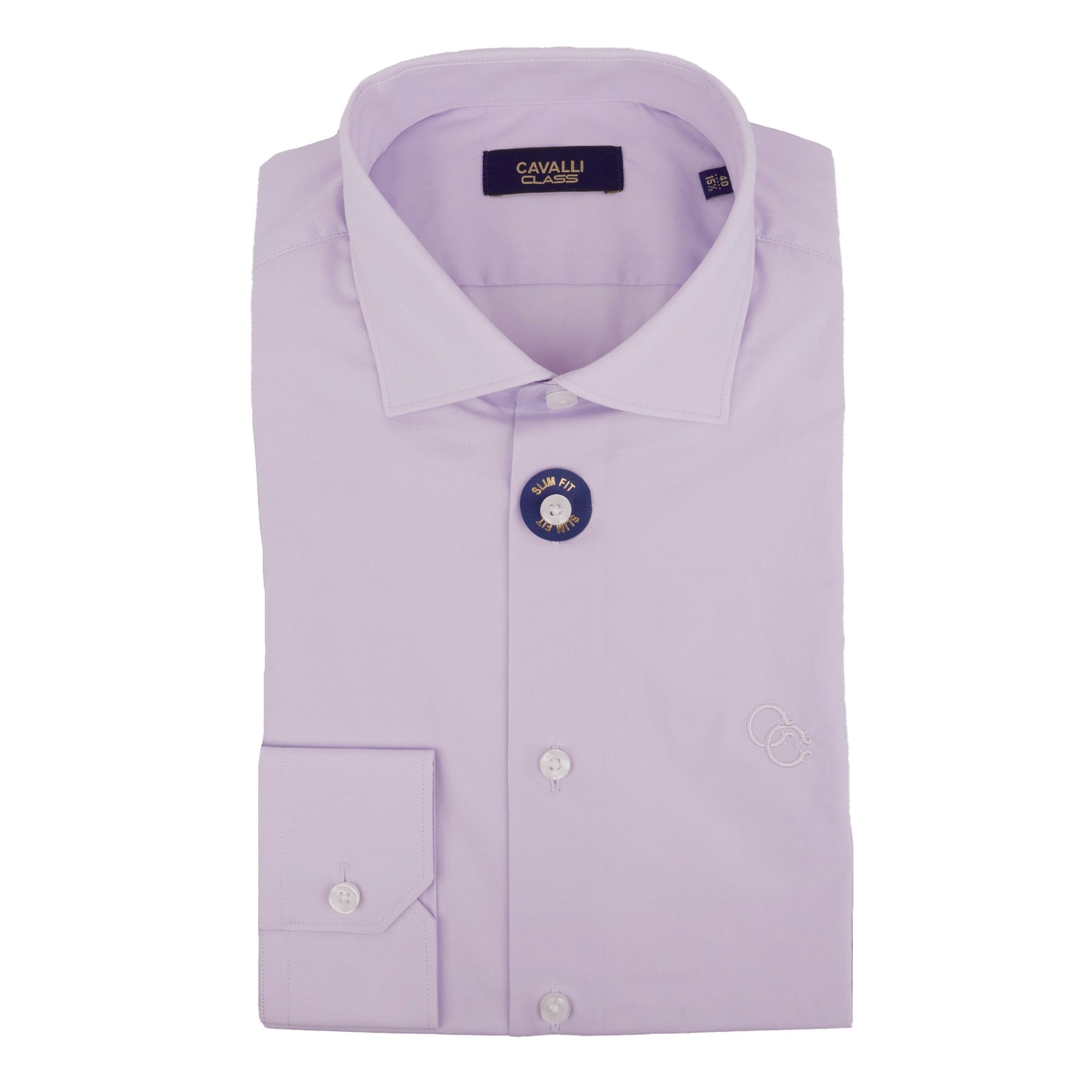 Cavalli Class Mens Lilac Dress Shirts Long Sleeve With Emb 7805819256892
