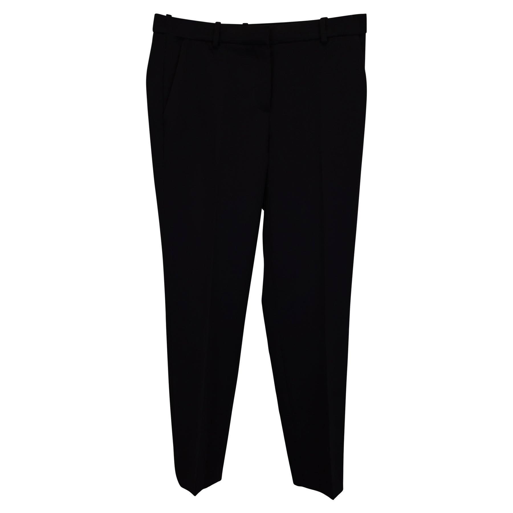 Theory Straight Leg Low Waist Trousers in Black Wool 7733788737596