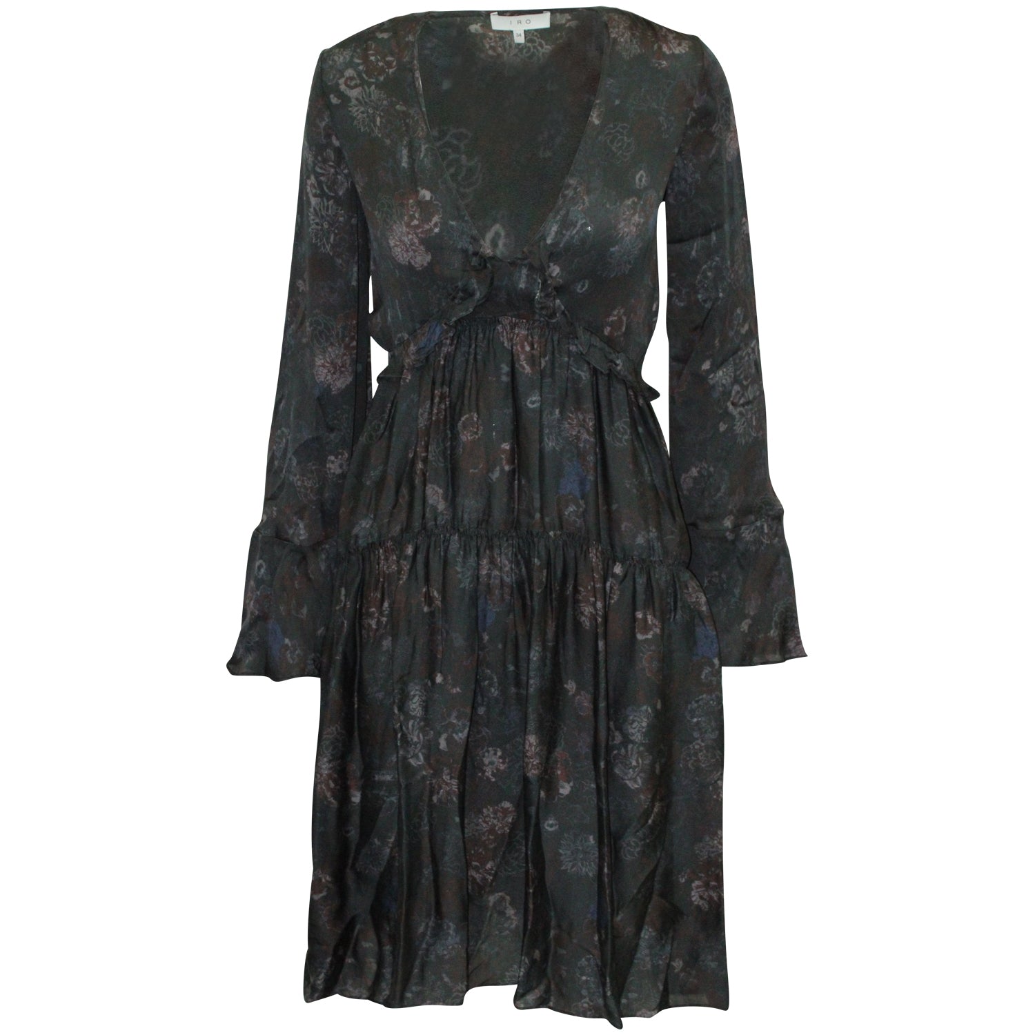 Iro 'Ciclone' Tiered Floral Long-sleeved Dress in Black Silk 7765082046524