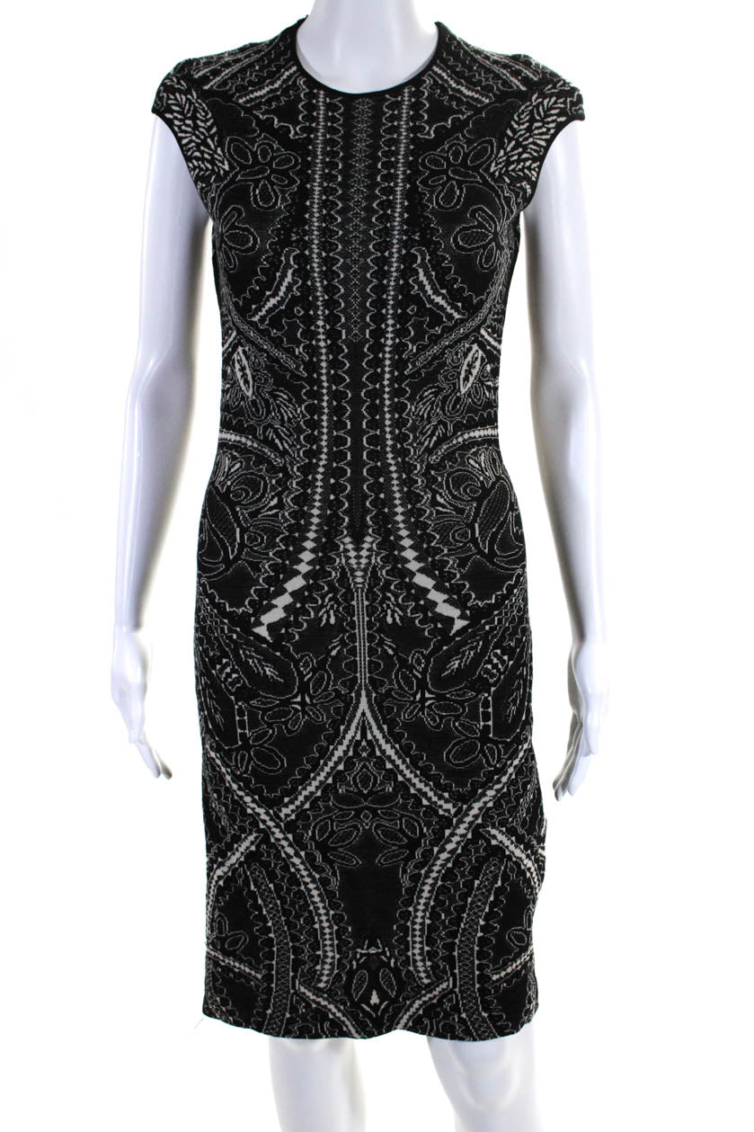 Alexander McQueen Womens Abstract Print Sleeveless Dress Black White 7833610518588