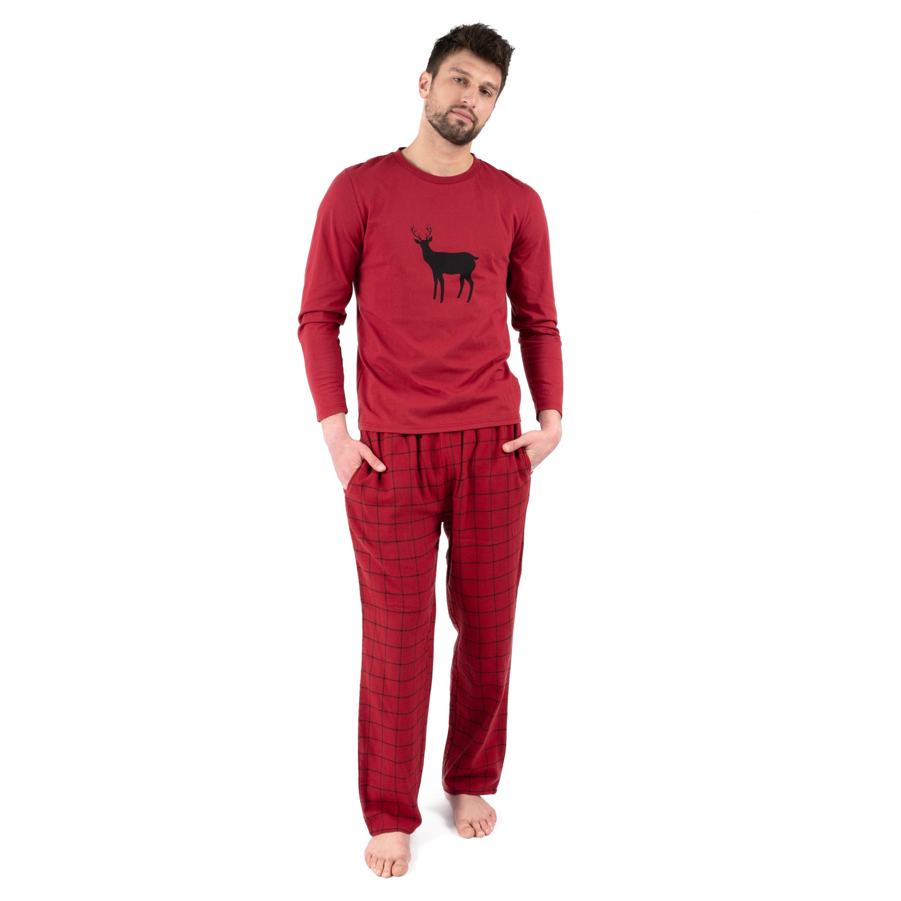 Christmas Mens Cotton Top Flannel Pant Pajamas Reindeer