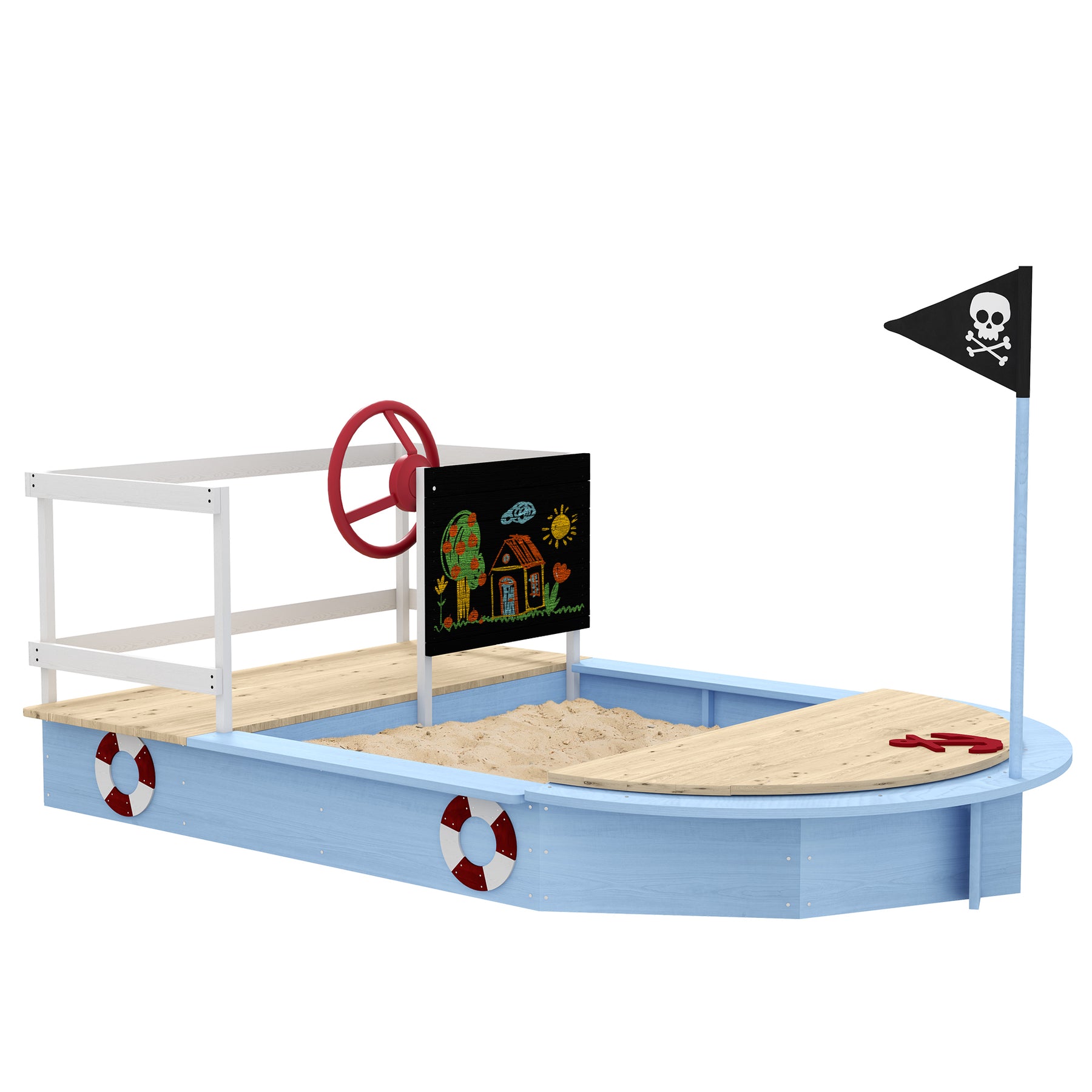 Streamdale Wooden Sandbox with Pirate Ship Design for 3-7 Years 7832736858172