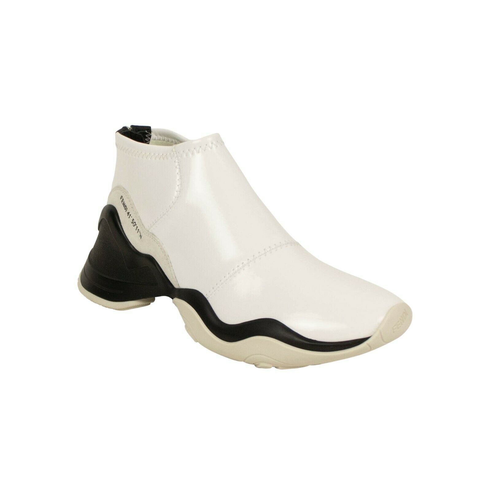 Fendi Glossy Neoprene Mid-Top Sneakers Shoes - White