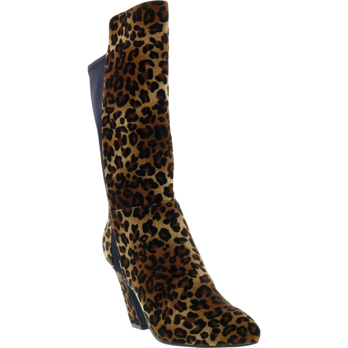 Chrome Velvet Curved Heel Mid-Calf Boots