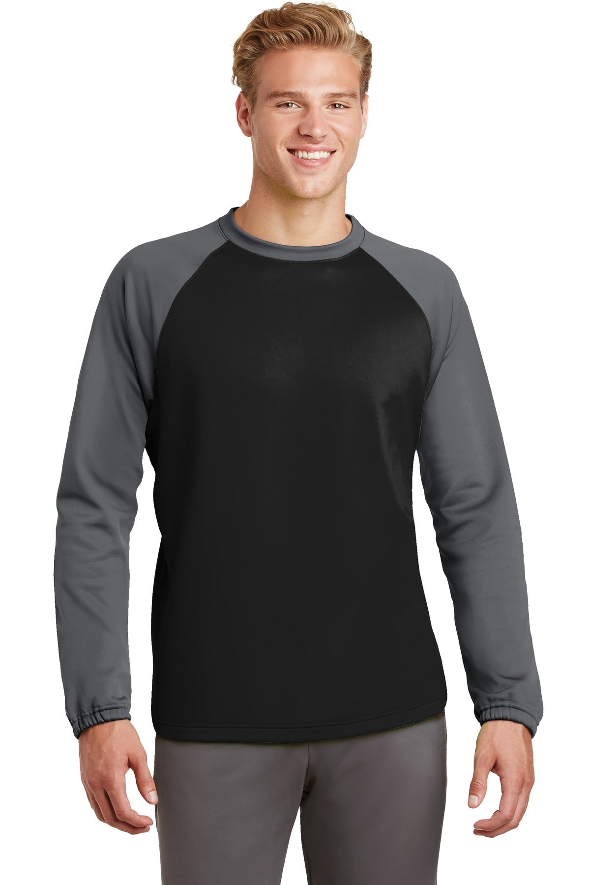 Sport-Tek Men's Sport-Wick Raglan Colorblock Fleece Crewneck ST242