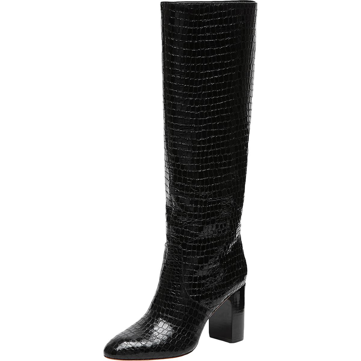 Goldy Leather Embossed Block Heel Boot