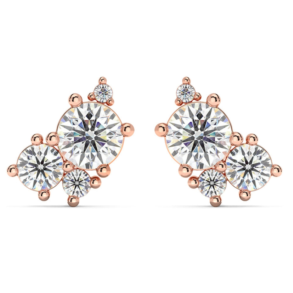 G/VS 2.50Ct Diamond Studs Bouquet Earrings 14k Gold Lab Grown 11.5mm