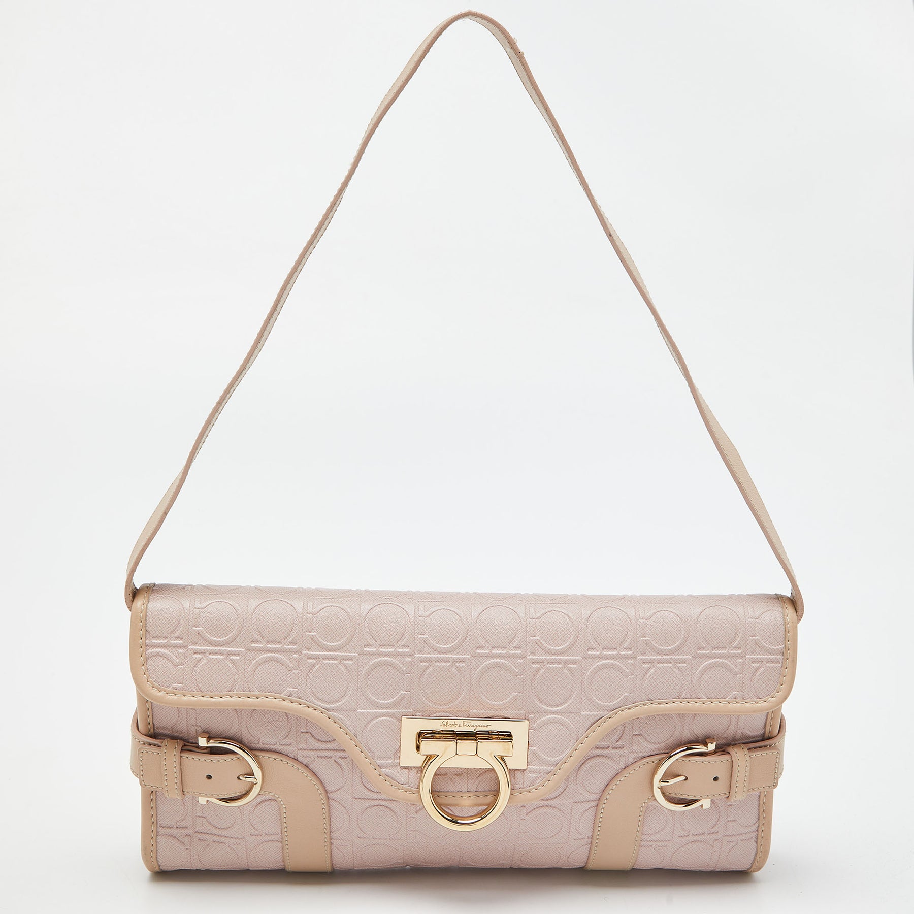 Salvatore Ferragamo Signature Coated Canvas And Leather Shoulder Bag