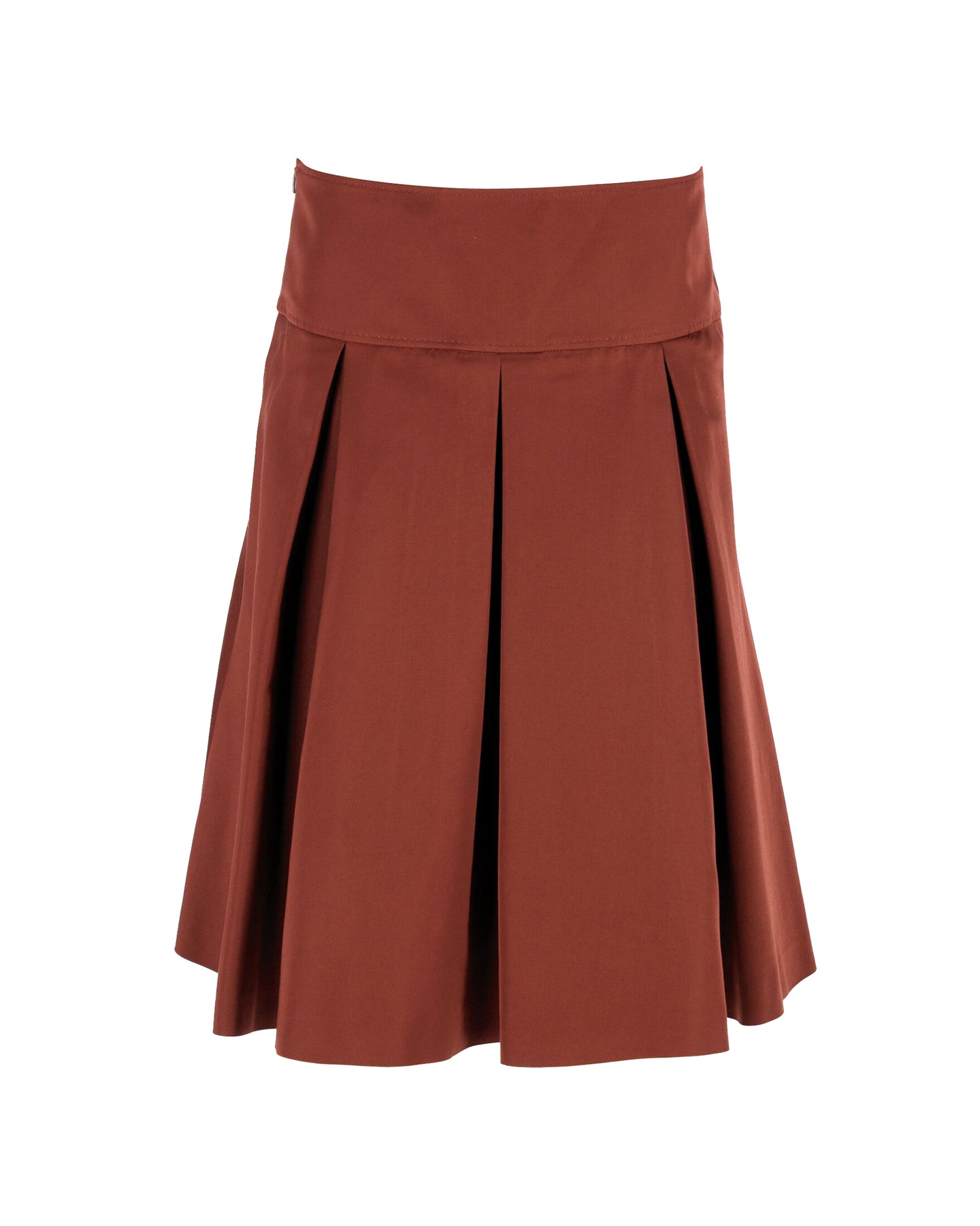 Hugo Boss Box Pleated Midi Skirt in Ochre Brown Polyester 7766530064444