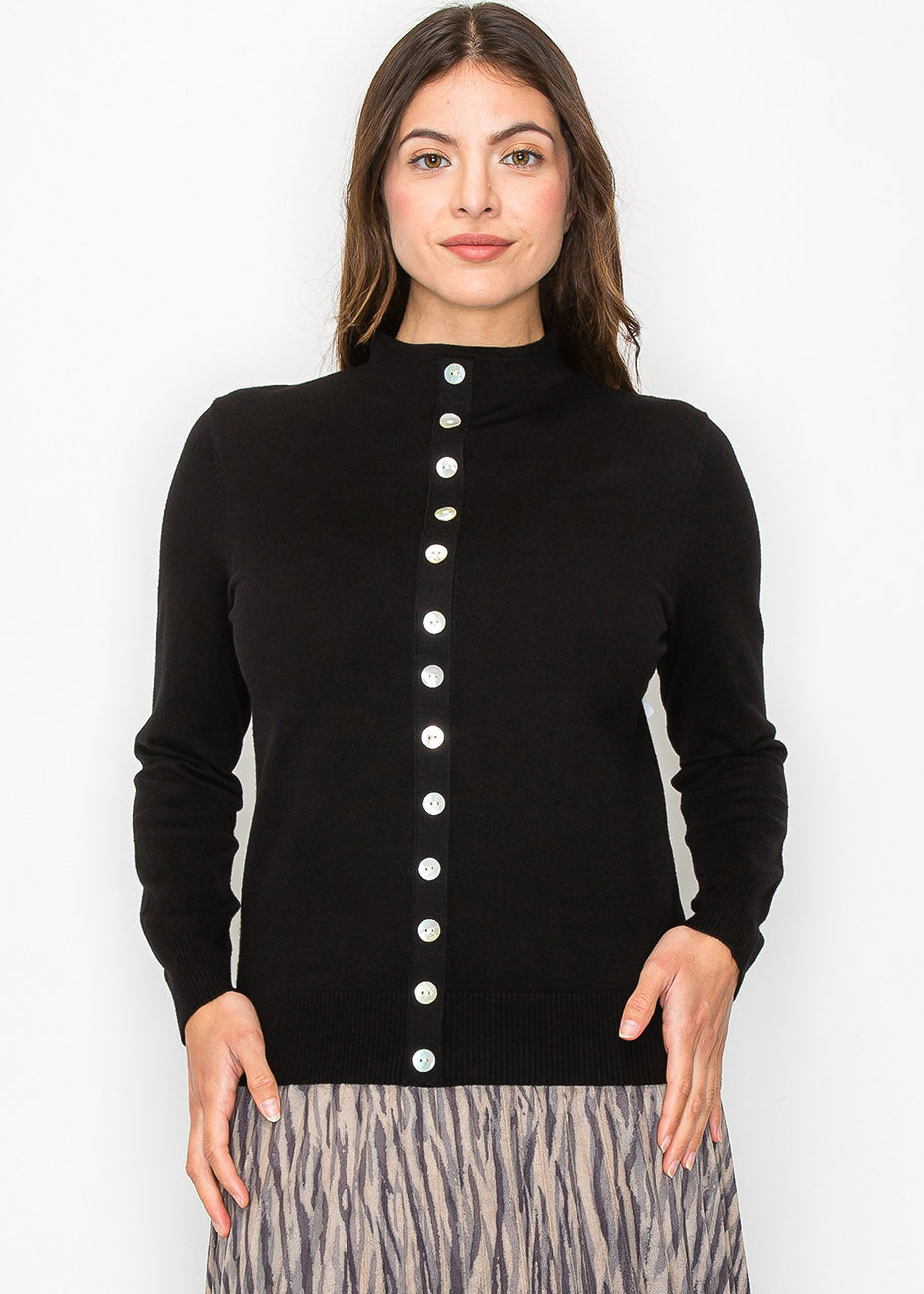 Black Sweater with Elegant Button Trim 7833072402492