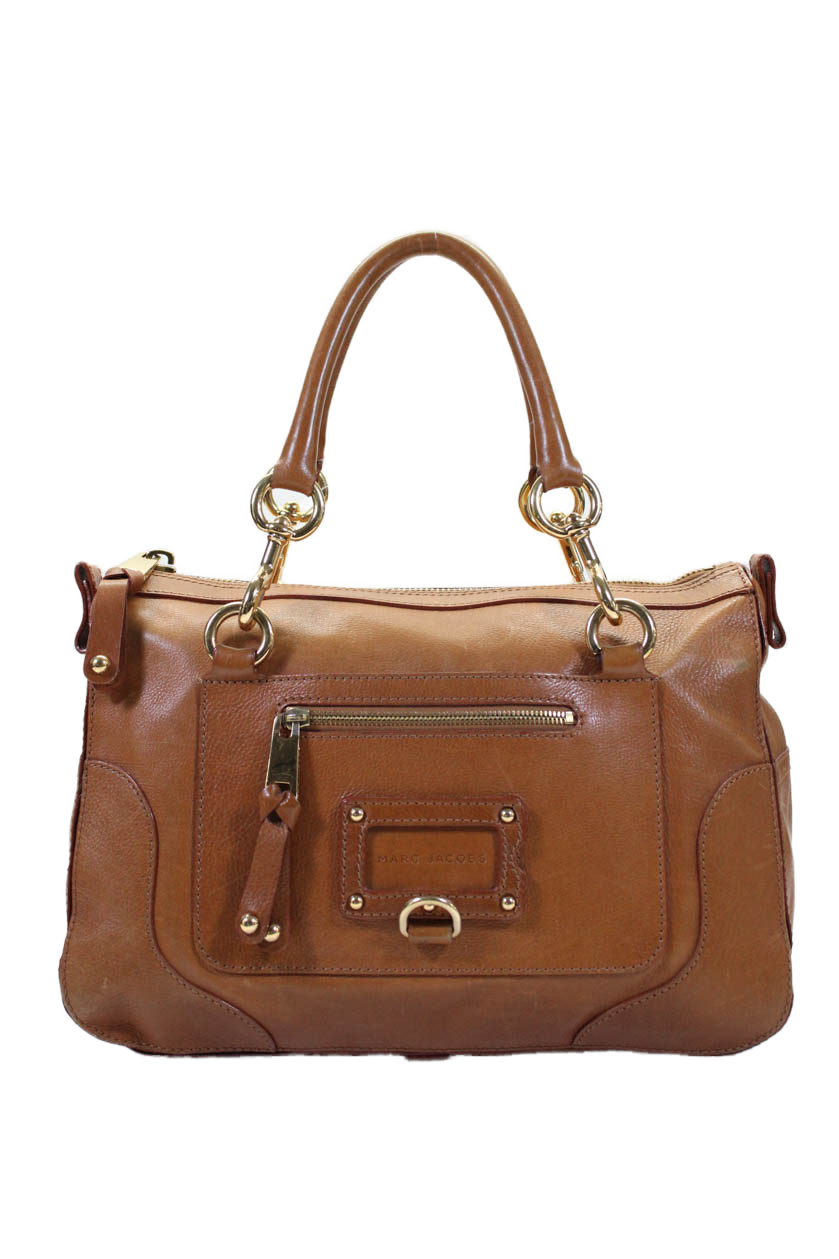 Marc Jacobs Womens Camel Leather Zip Medium Satchel Bag Handbag 7827707134012