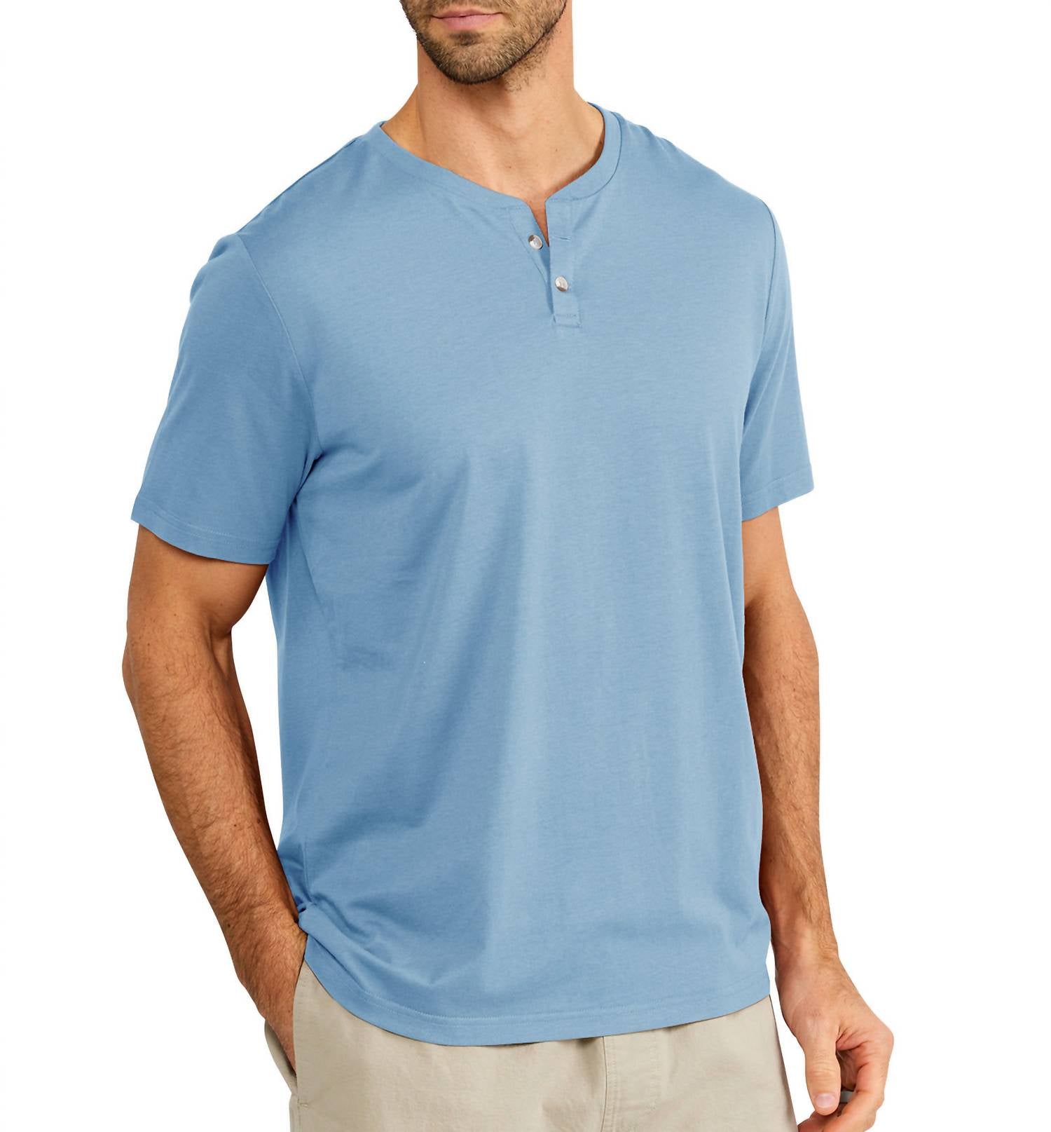 Bamboo Heritage Henley Tee In Blue Fog