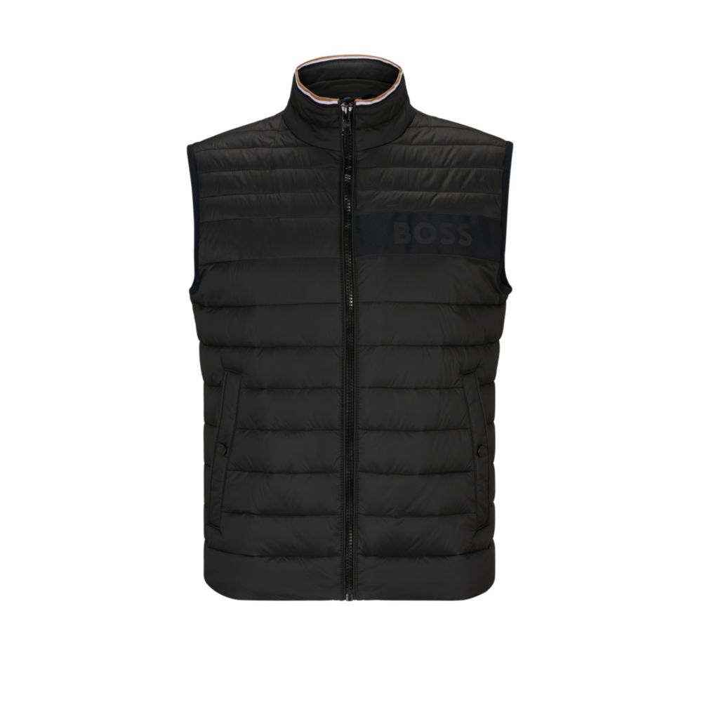 Water-repellent padded gilet with 3D logo tape