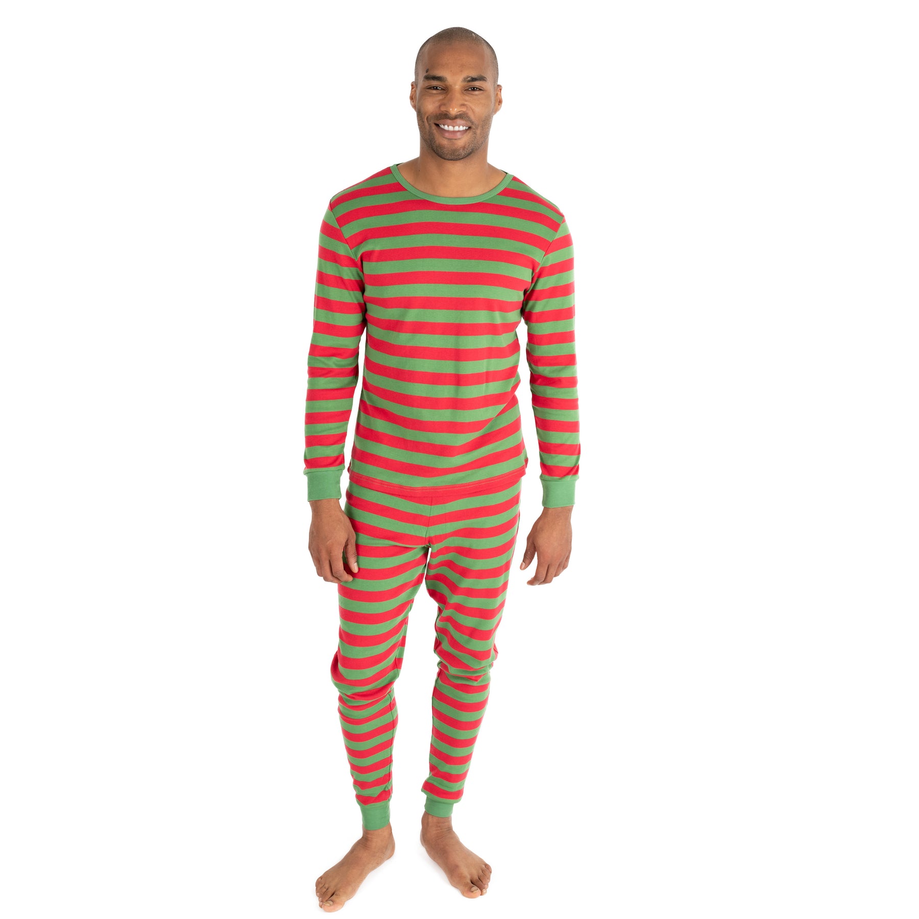 Christmas Mens Two Piece Cotton Pajamas Striped