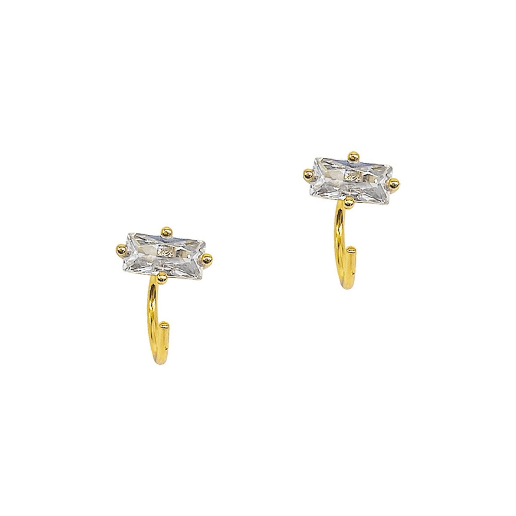 14k Gold Plated Baguette Huggie Hook Hoops