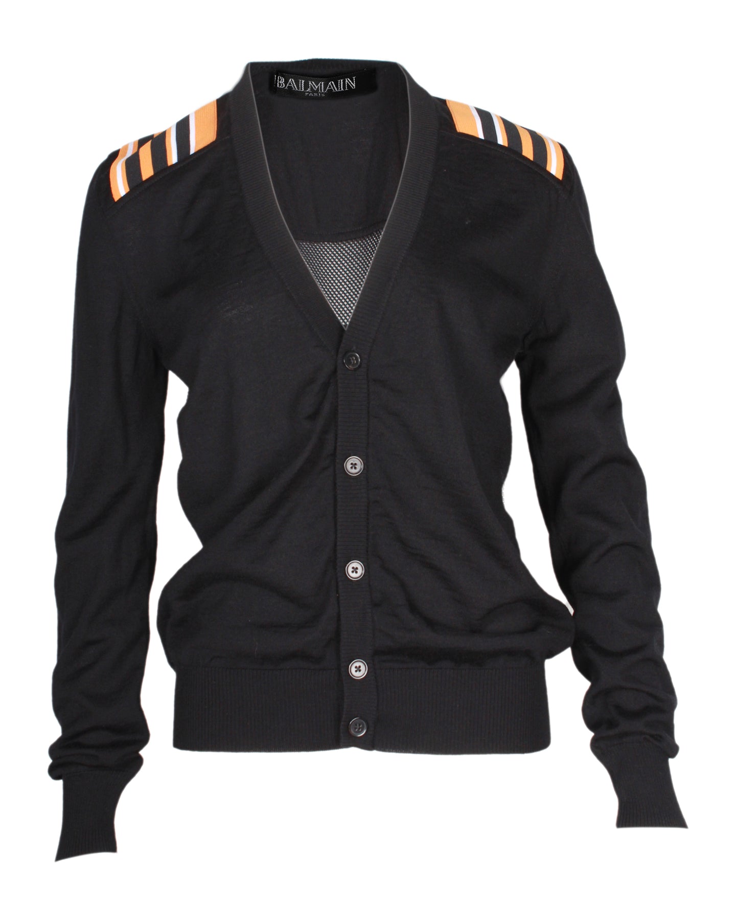 Balmain Stripe Detail Cardigan in Black Wool 7703682383932