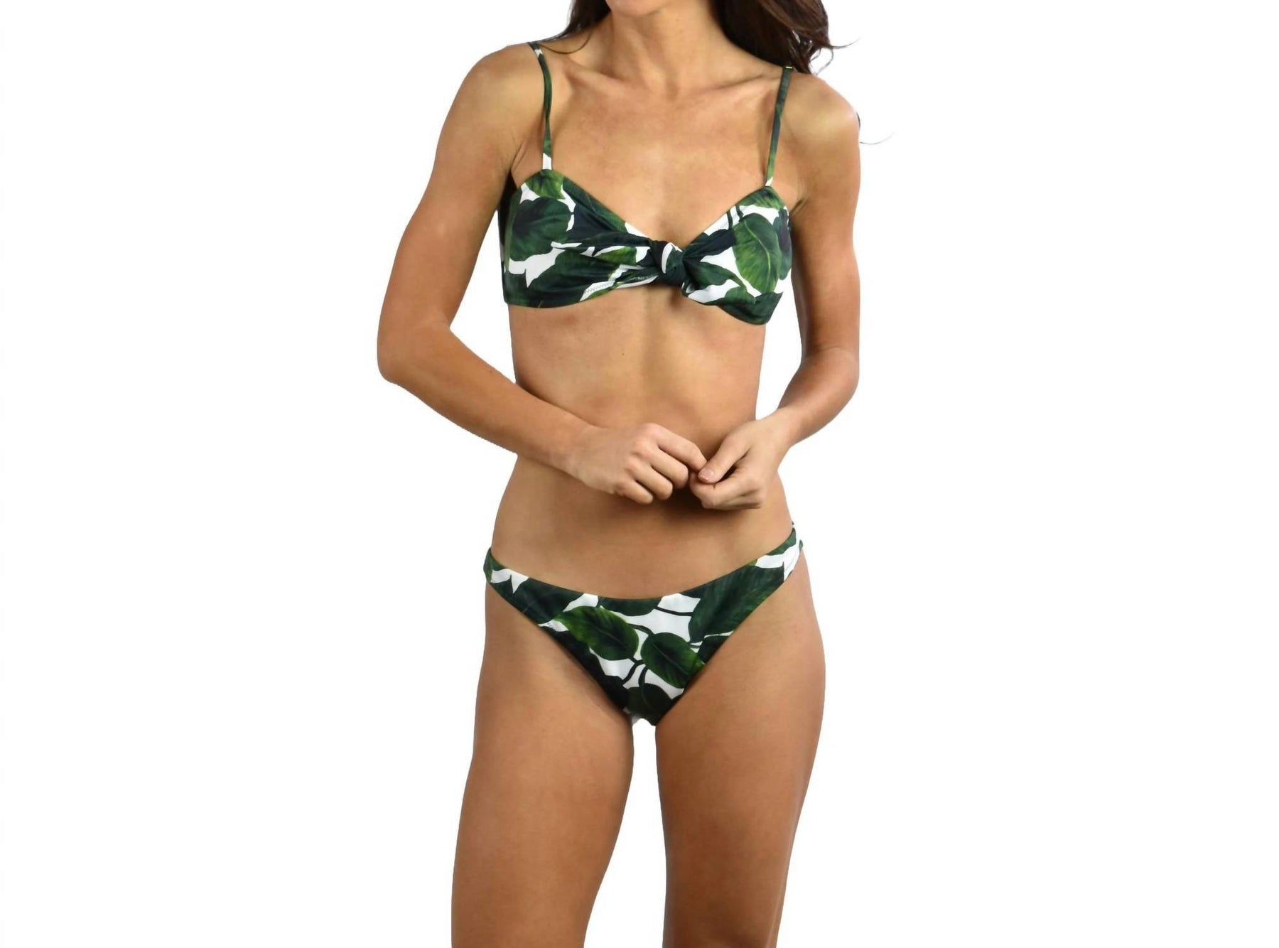 Banana Leaf Tropez High Cut Bikini Bottom In Emerald Multi 7803994898492