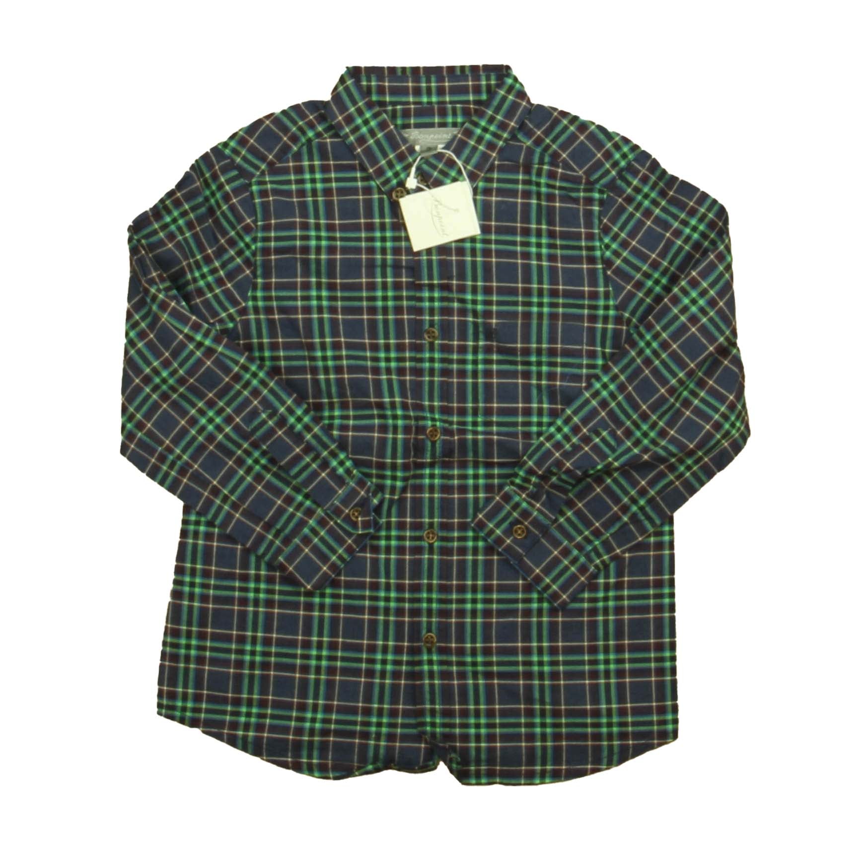 Bonpoint Boys Blue | Green Plaid Button Down Long Sleeve 7805826072636
