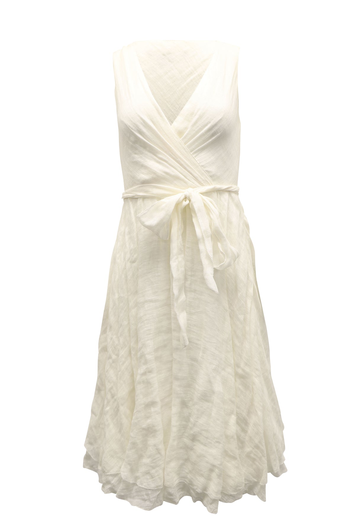 Ralph Lauren Summer Dress with Tie Waist in White Linen 7766535635004