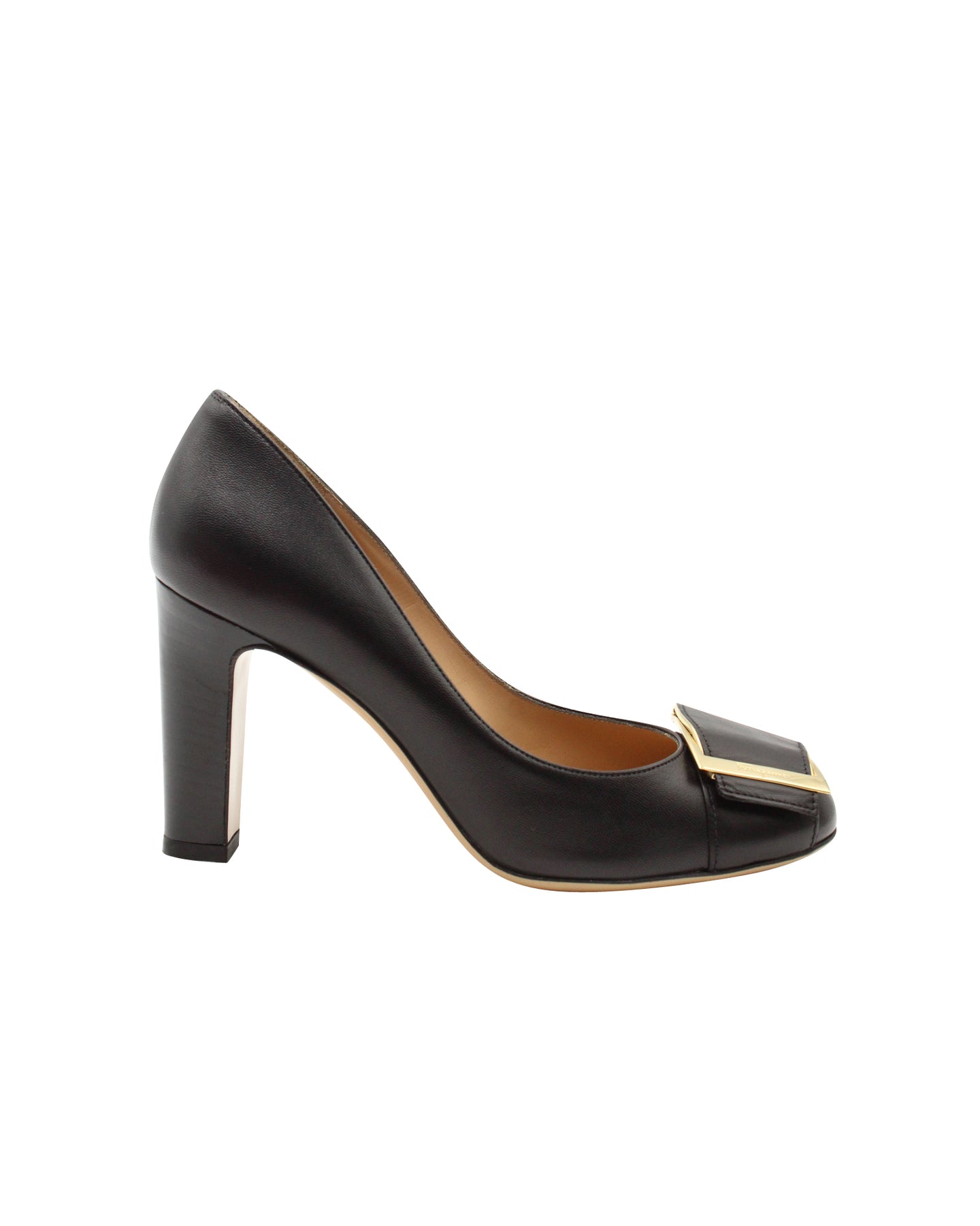 Salvatore Ferragamo Block Heel Pumps in Black Leather 7703707254844