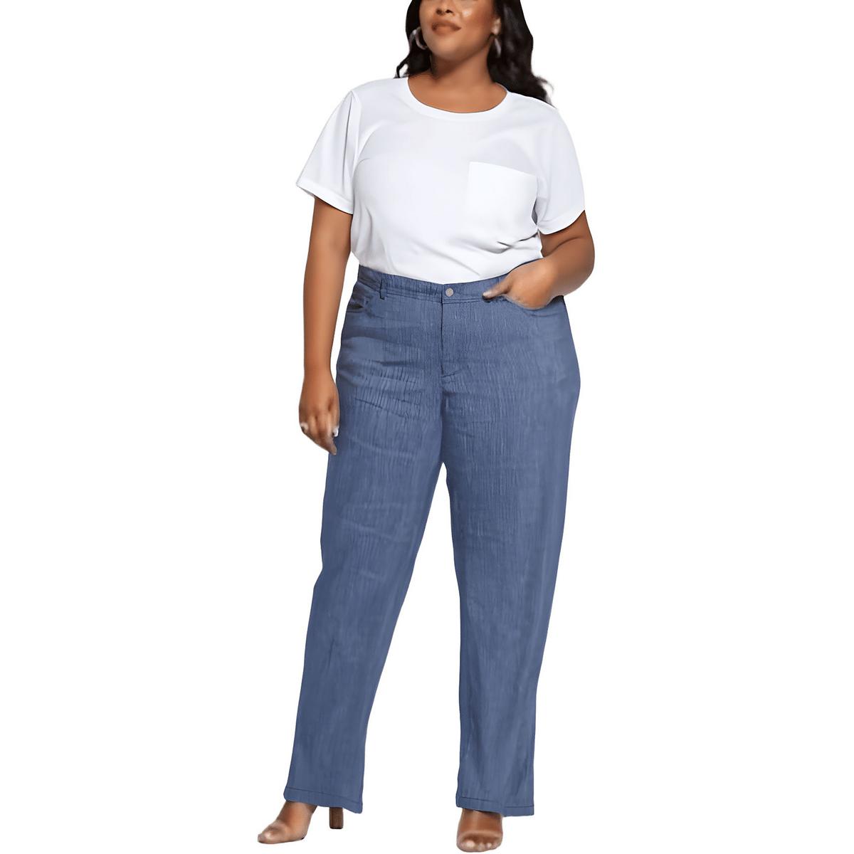 Plus Striped Linen Wide Leg Pants