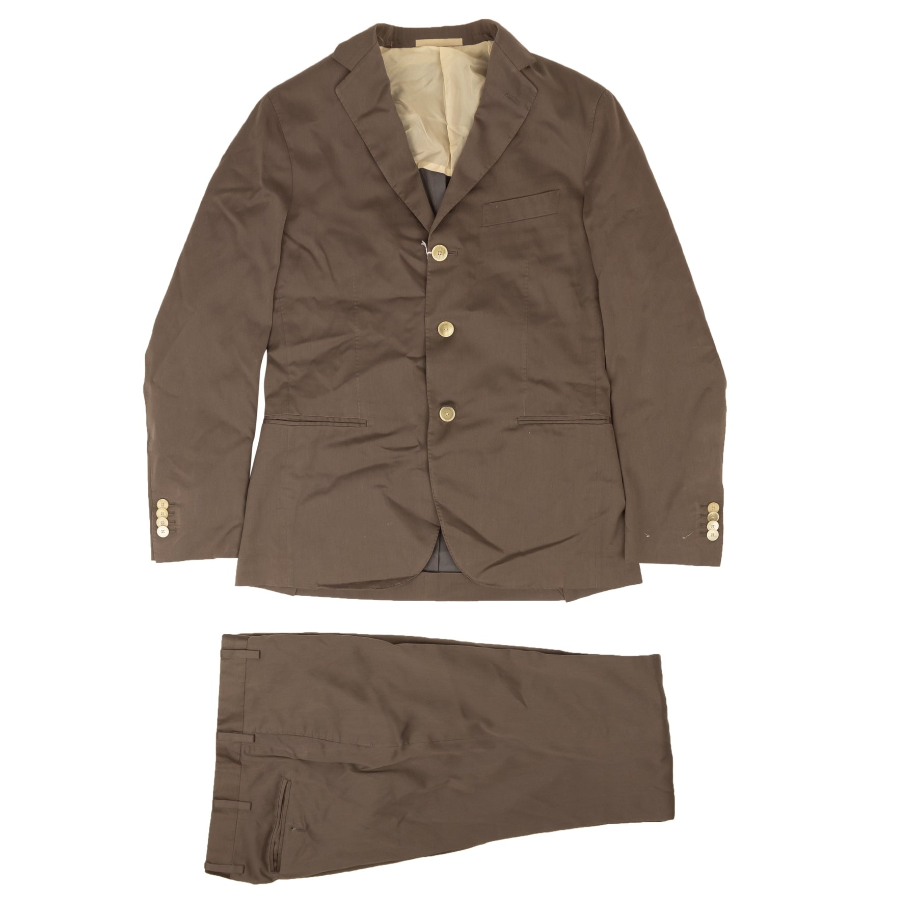 Brown Three-Button Cotton Blend Suit