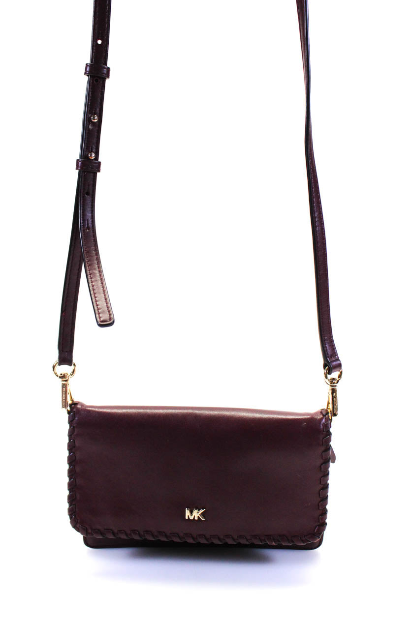 Michael Kors Womens Leather Whipstitch Crossbody Shoulder Handbag Purple