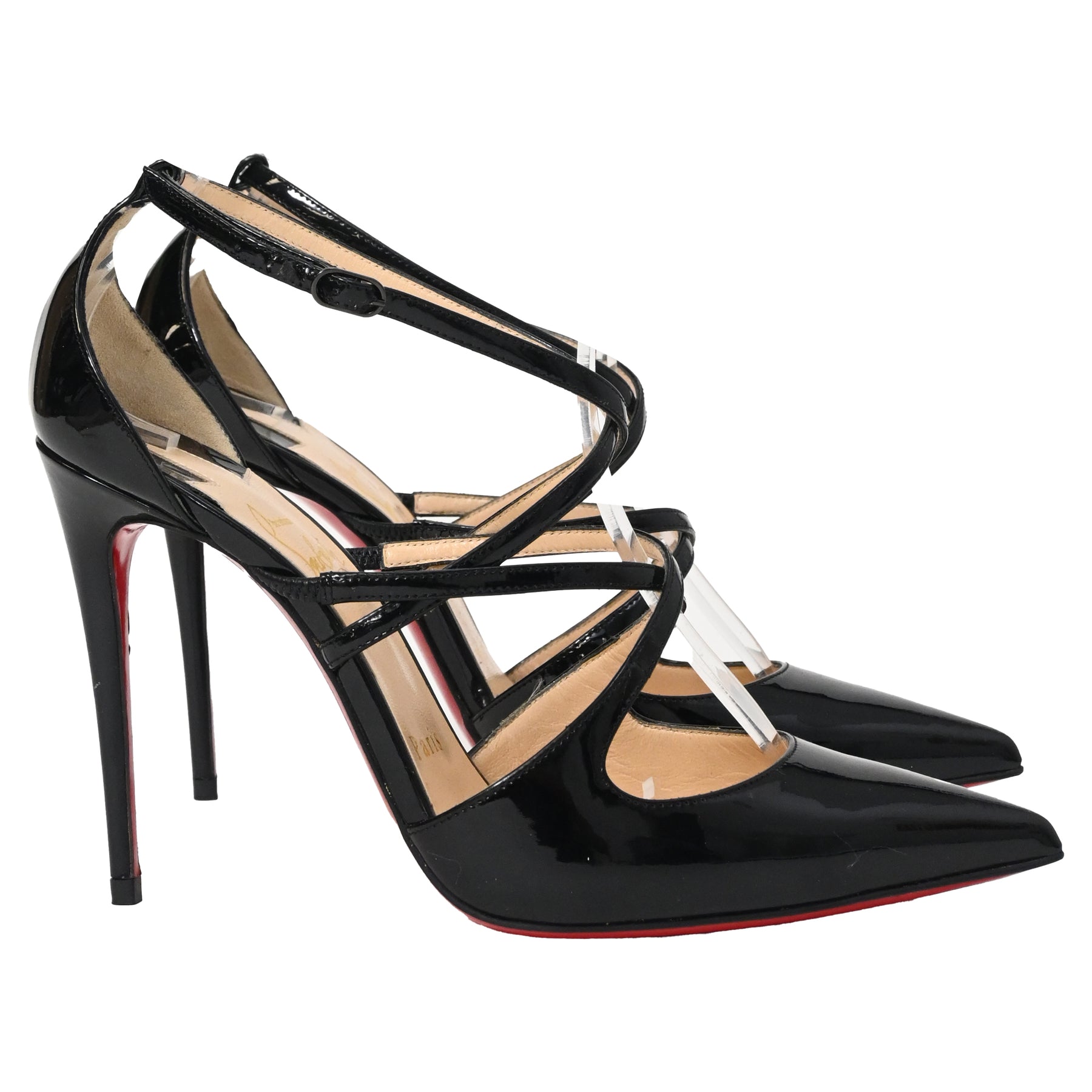 Christian Louboutin Crossfliketa Pointed Toe Pumps in Black Patent Leather 7833161138236
