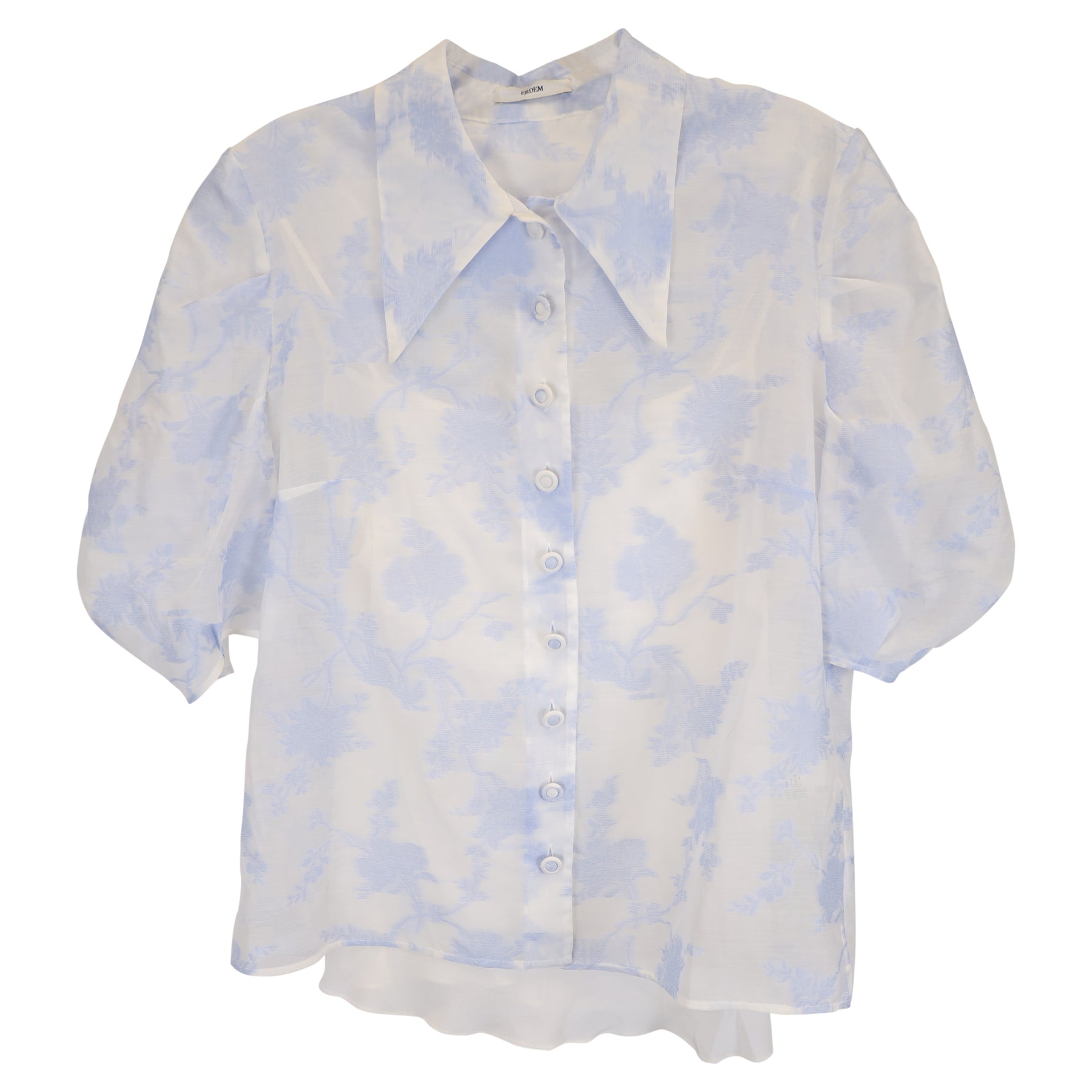 Erdem Floral Blouse in Light Blue Silk