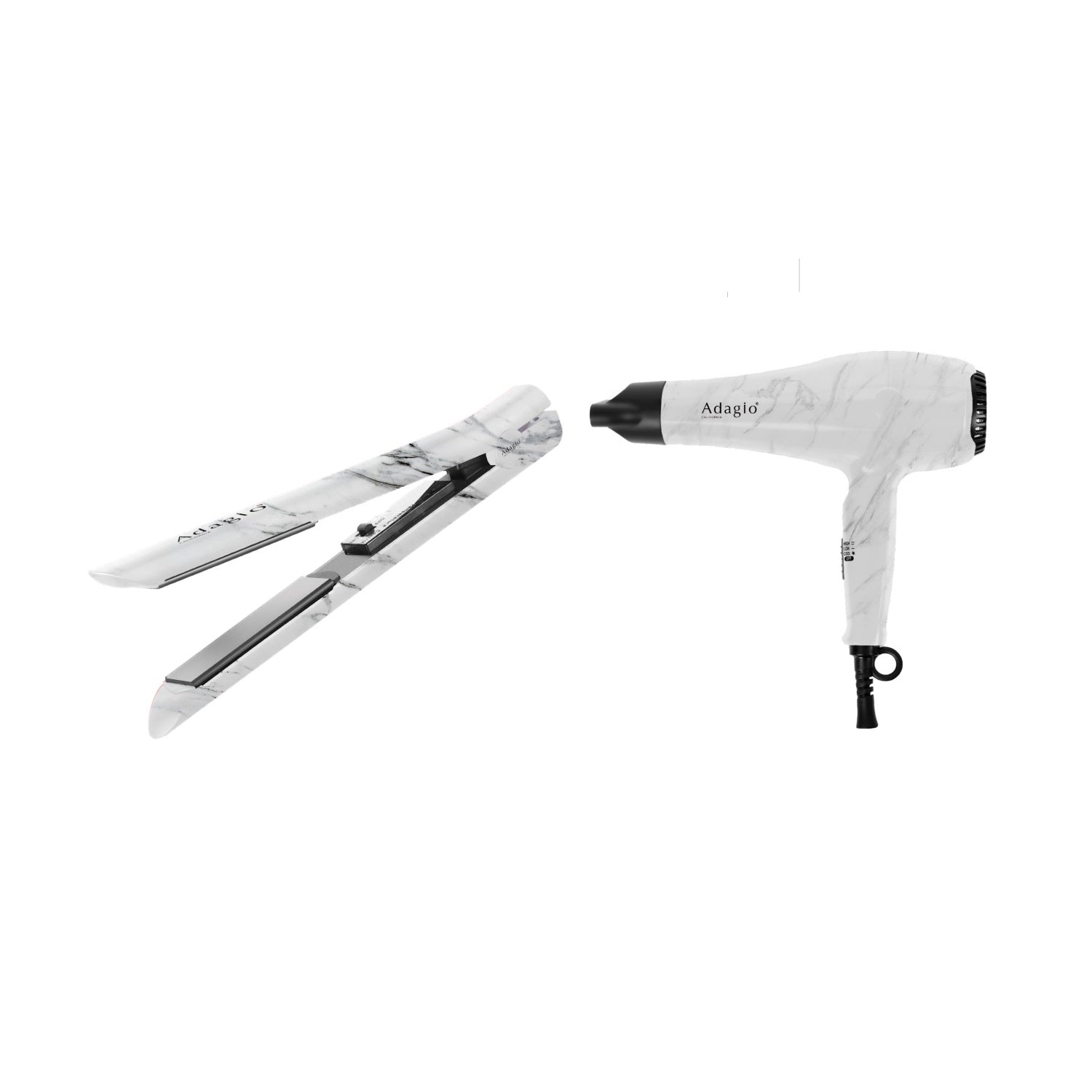 Adagio Blow Dry & Straighten Essentials Duo - White Marble 7704711692348